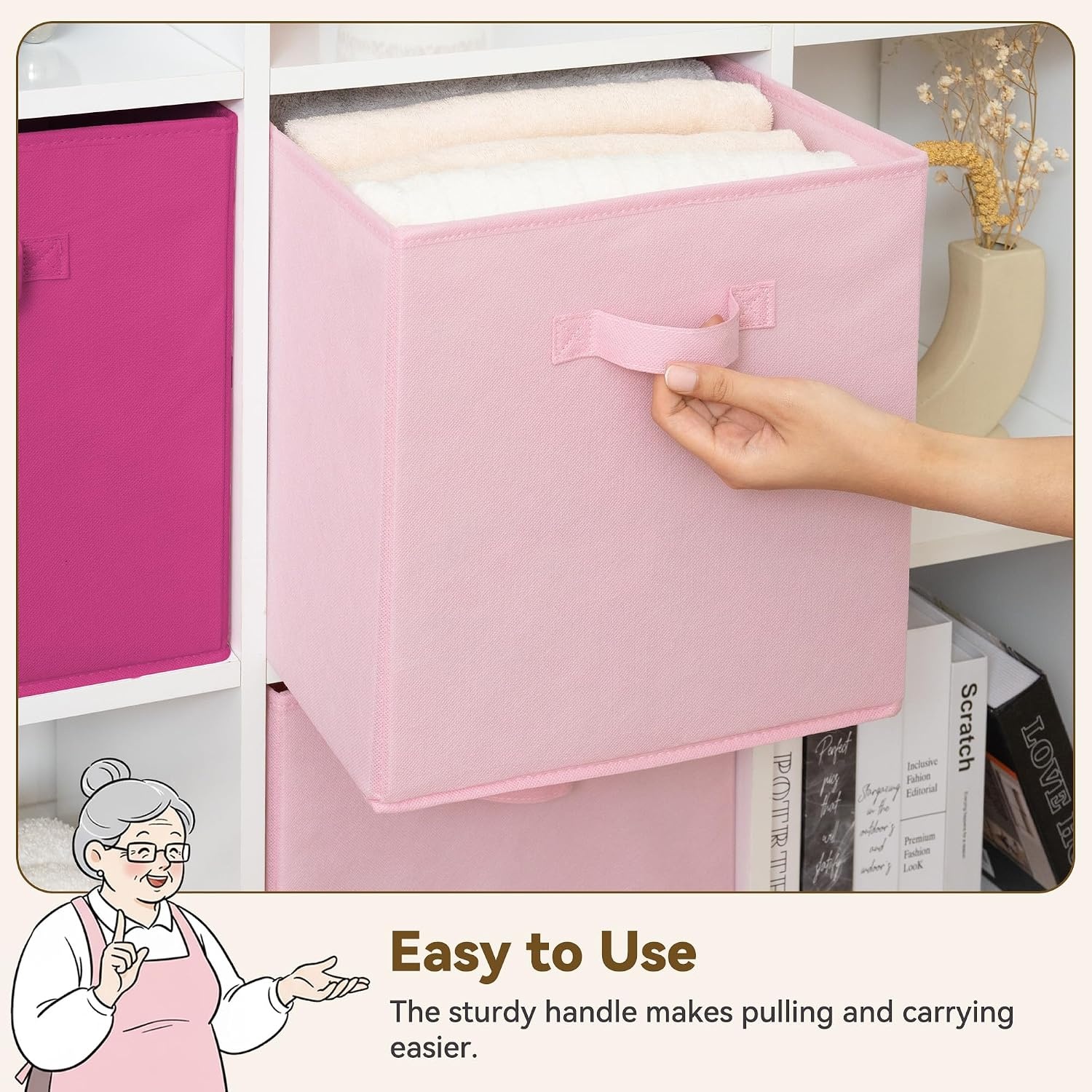 image:imageGRANNY SAYS Cube Storage Bins 11 Inch 6 Pack Storage Cube Organizer Foldable Fabric Storage Boxes with Handle Decorative Clothing Storage Baskets for Shelves Closet PinkPink Gradient