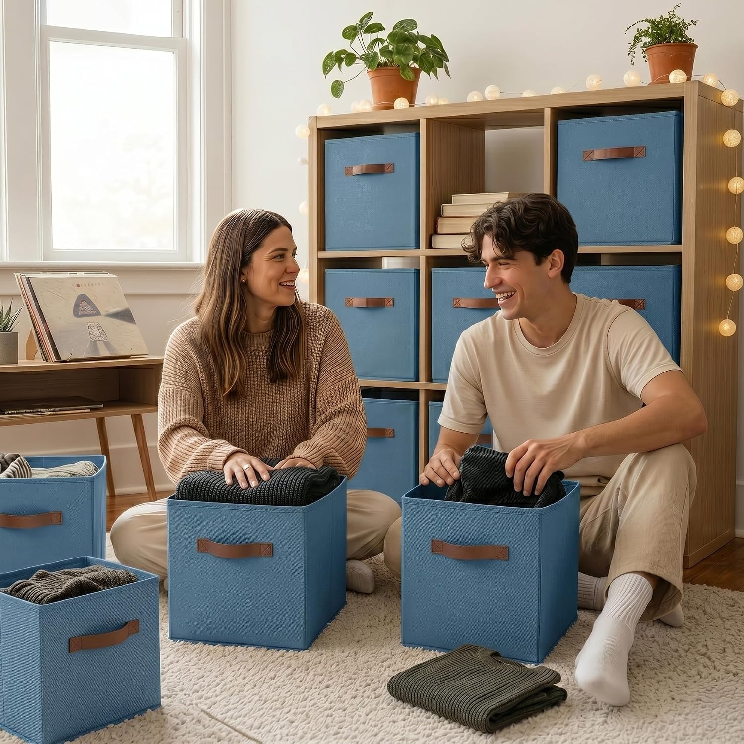 image:imageGRANNY SAYS Cube Storage Bins 11 Inch 6 Pack Storage Cube Organizer Foldable Fabric Storage Boxes with Handle Decorative Clothing Storage Baskets for Shelves Closet PinkDusty Blue