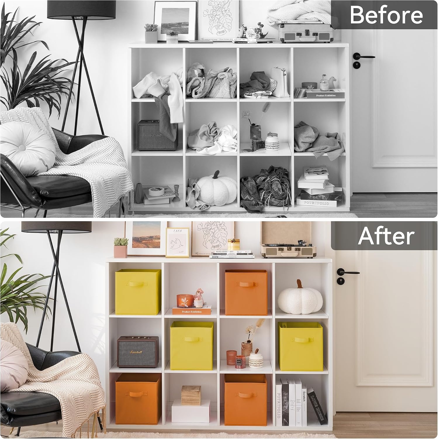image:imageGRANNY SAYS Cube Storage Bins 11 Inch 6 Pack Storage Cube Organizer Foldable Fabric Storage Boxes with Handle Decorative Clothing Storage Baskets for Shelves Closet Pink3 Yellow 3 Orange