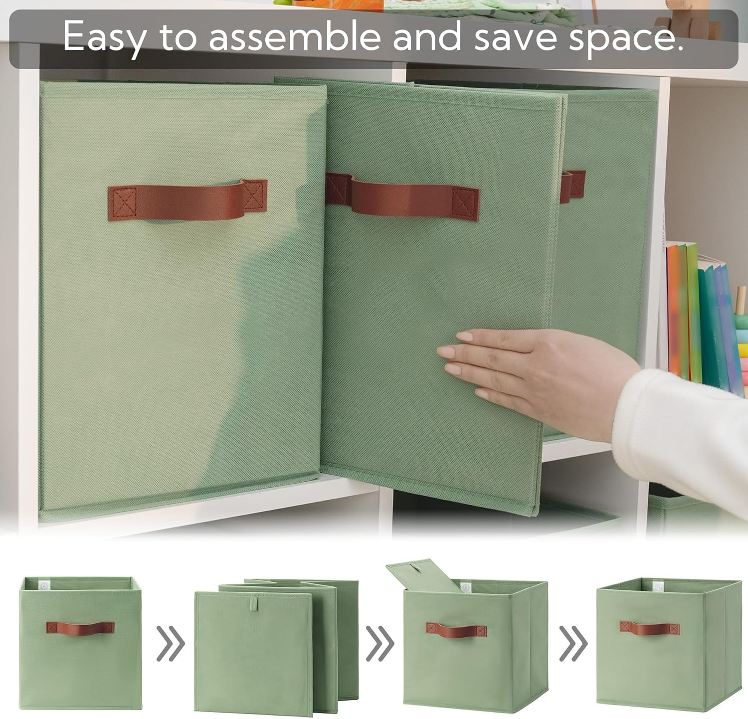 image:imageGRANNY SAYS Cube Storage Bins 11 Inch 6 Pack Storage Cube Organizer Foldable Fabric Storage Boxes with Handle Decorative Clothing Storage Baskets for Shelves Closet PinkGreen