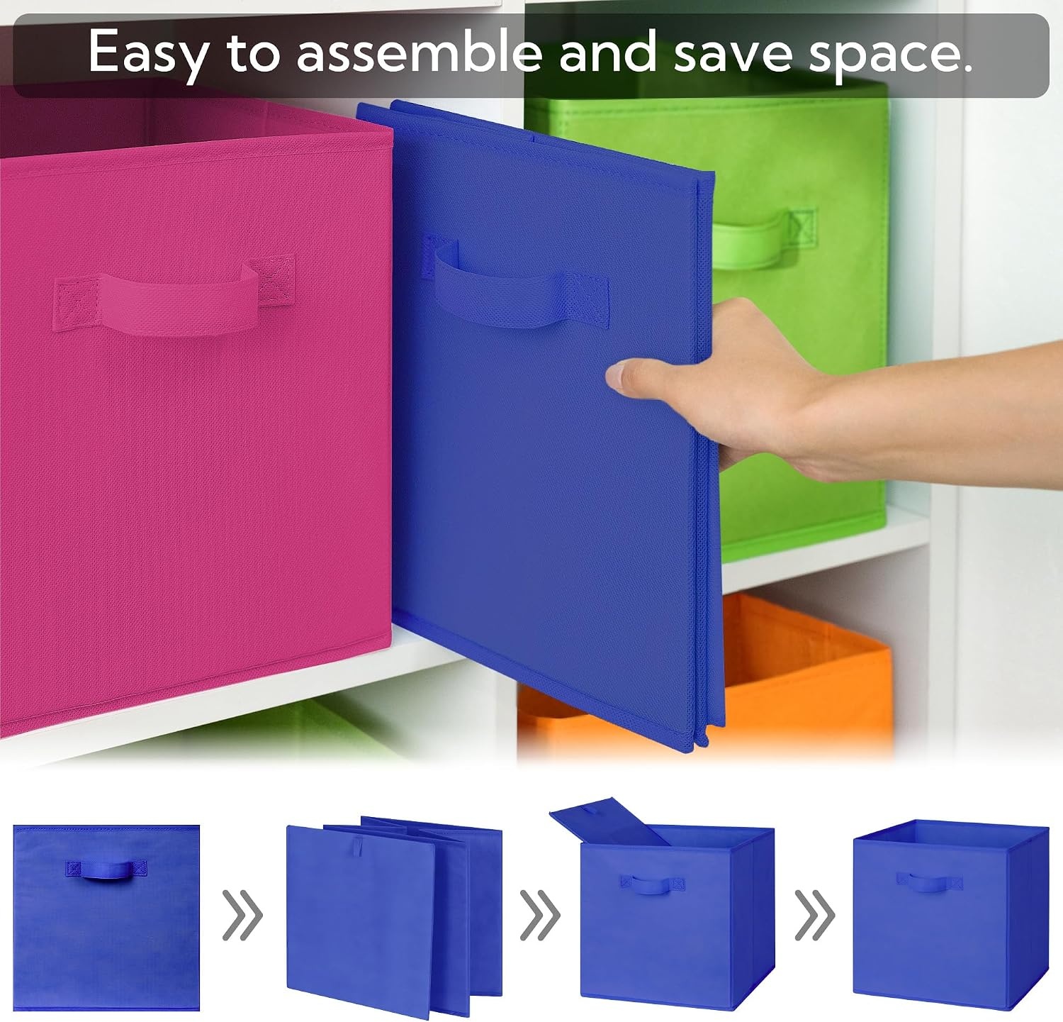 image:imageGRANNY SAYS Cube Storage Bins 11 Inch 6 Pack Storage Cube Organizer Foldable Fabric Storage Boxes with Handle Decorative Clothing Storage Baskets for Shelves Closet PinkRainbow