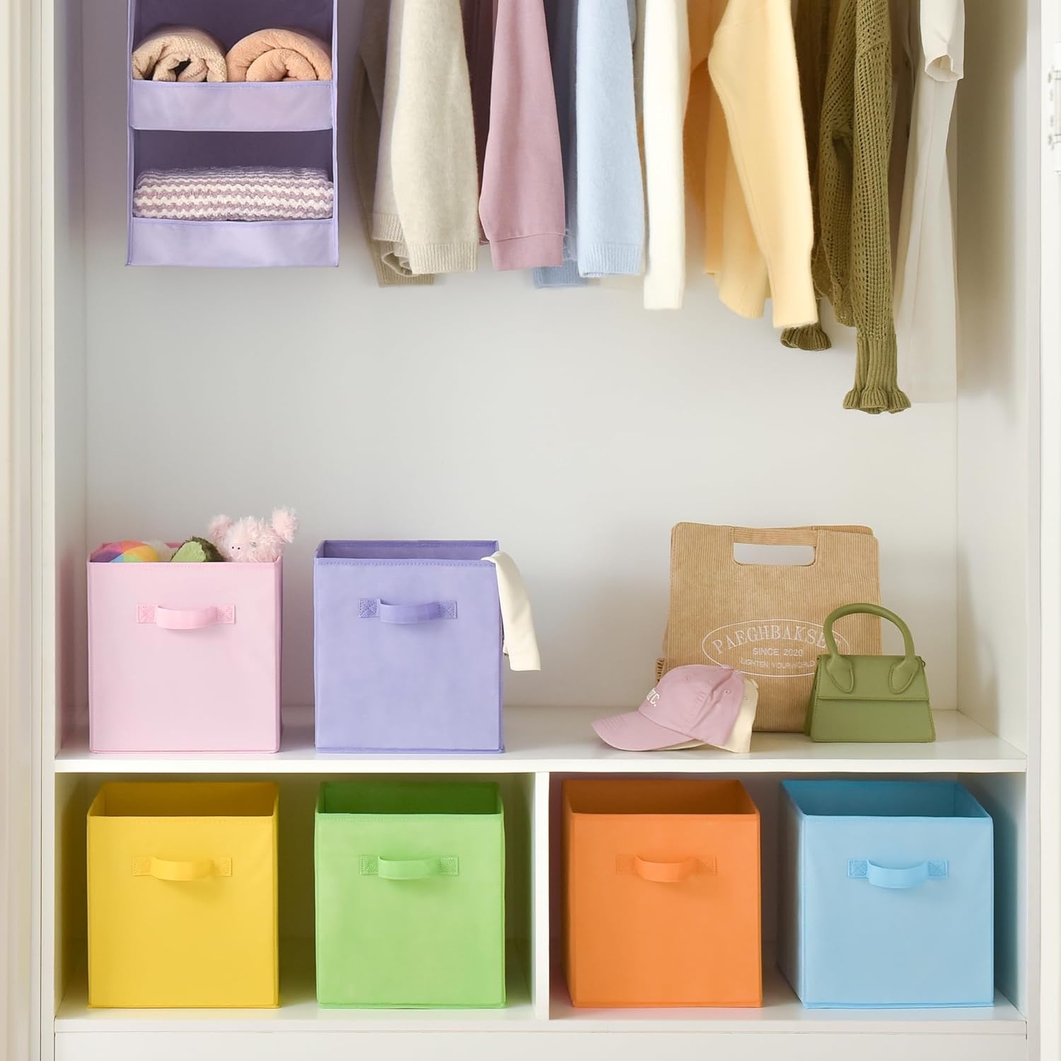 image:imageGRANNY SAYS Cube Storage Bins 11 Inch 6 Pack Storage Cube Organizer Foldable Fabric Storage Boxes with Handle Decorative Clothing Storage Baskets for Shelves Closet PinkPastel
