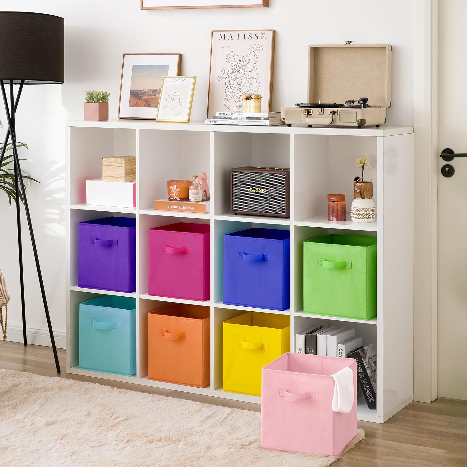 image:imageGRANNY SAYS Cube Storage Bins 11 Inch 6 Pack Storage Cube Organizer Foldable Fabric Storage Boxes with Handle Decorative Clothing Storage Baskets for Shelves Closet PinkRainbow