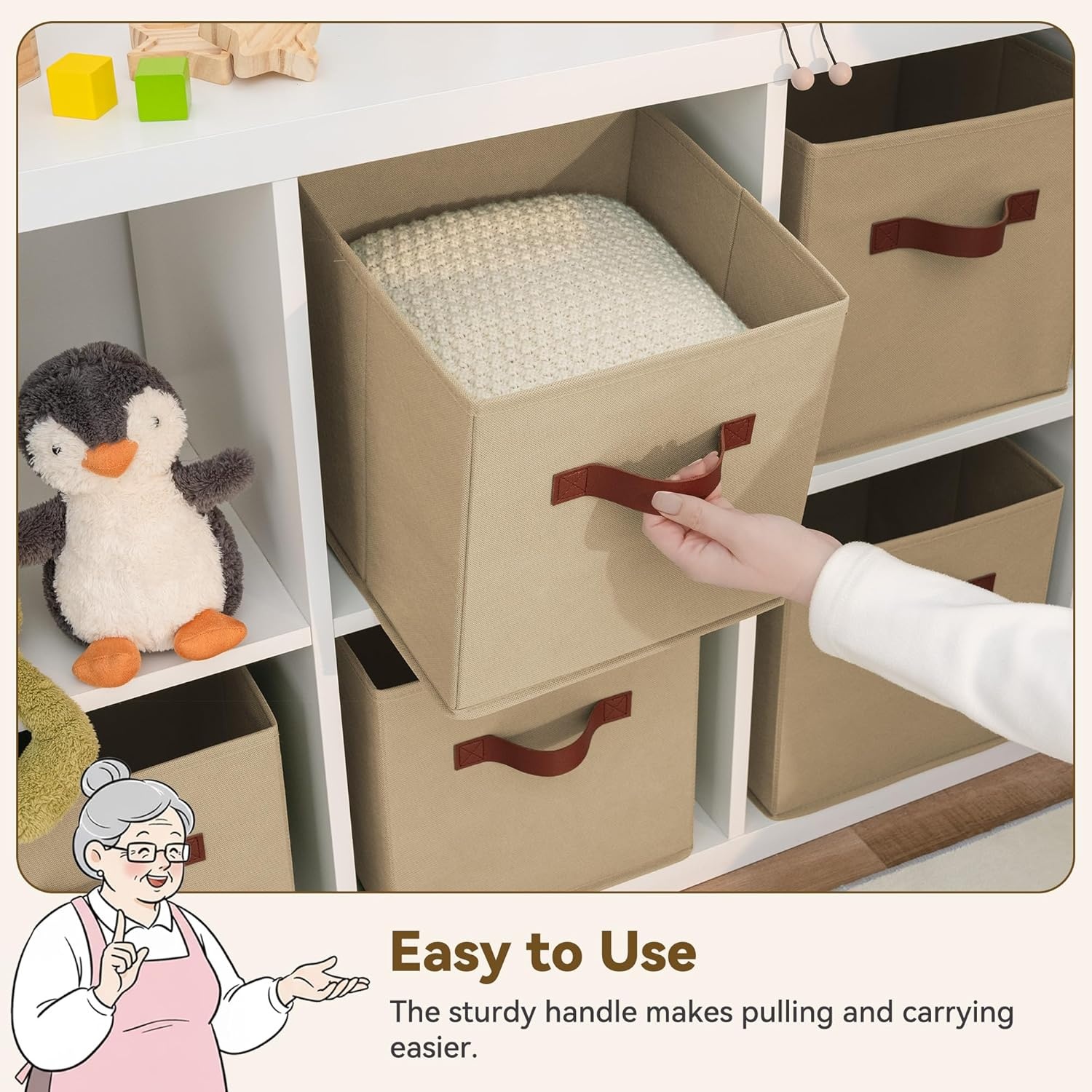 image:imageGRANNY SAYS Cube Storage Bins 11 Inch 6 Pack Storage Cube Organizer Foldable Fabric Storage Boxes with Handle Decorative Clothing Storage Baskets for Shelves Closet PinkKhaki