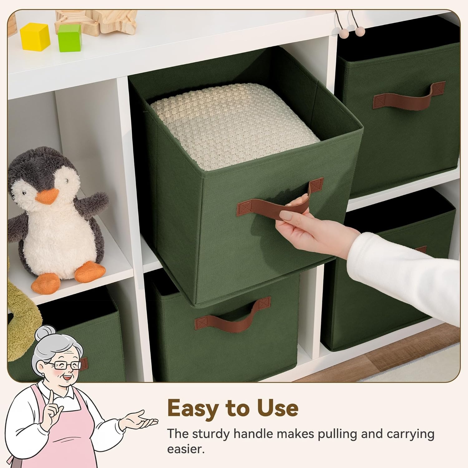 image:imageGRANNY SAYS Cube Storage Bins 11 Inch 6 Pack Storage Cube Organizer Foldable Fabric Storage Boxes with Handle Decorative Clothing Storage Baskets for Shelves Closet PinkOlive Green