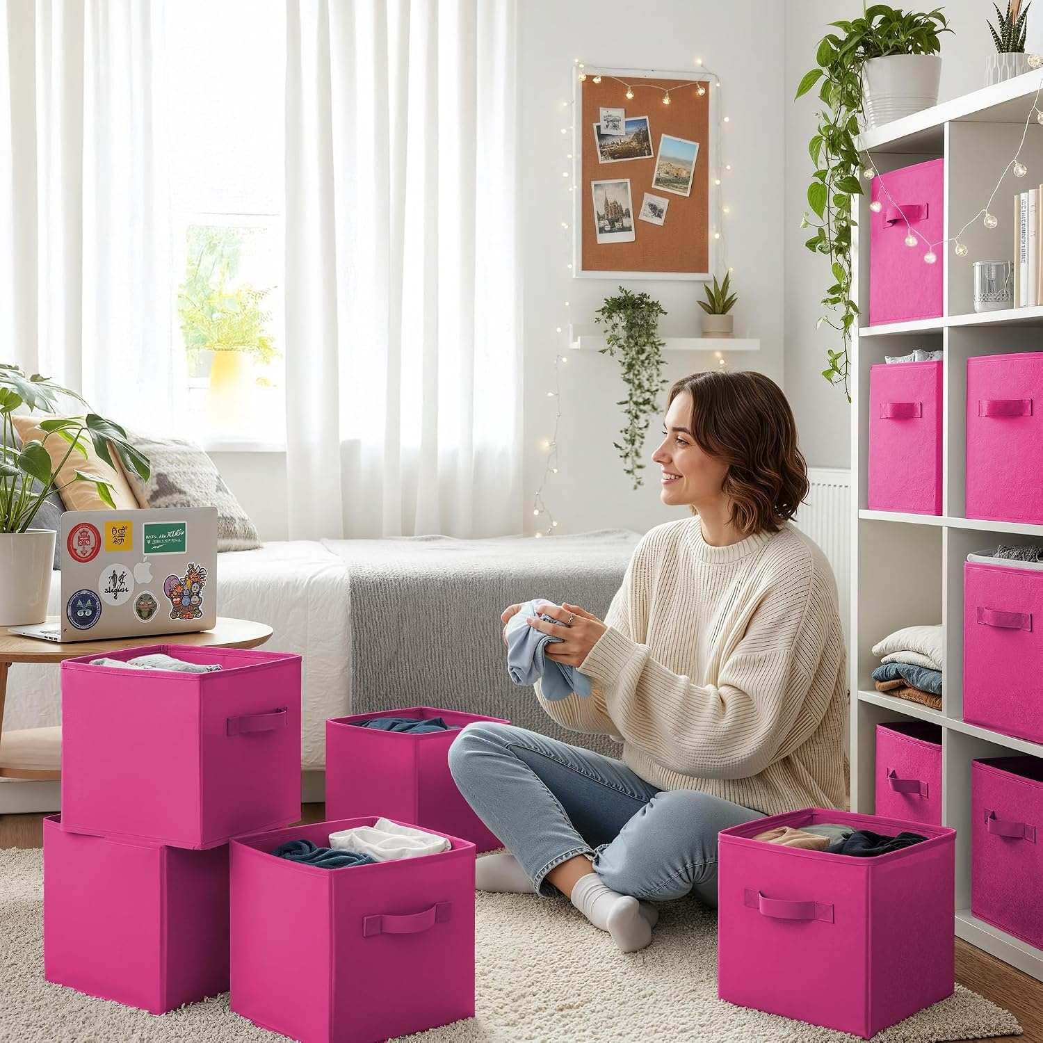 image:imageGRANNY SAYS Cube Storage Bins 11 Inch 6 Pack Storage Cube Organizer Foldable Fabric Storage Boxes with Handle Decorative Clothing Storage Baskets for Shelves Closet PinkRose Red