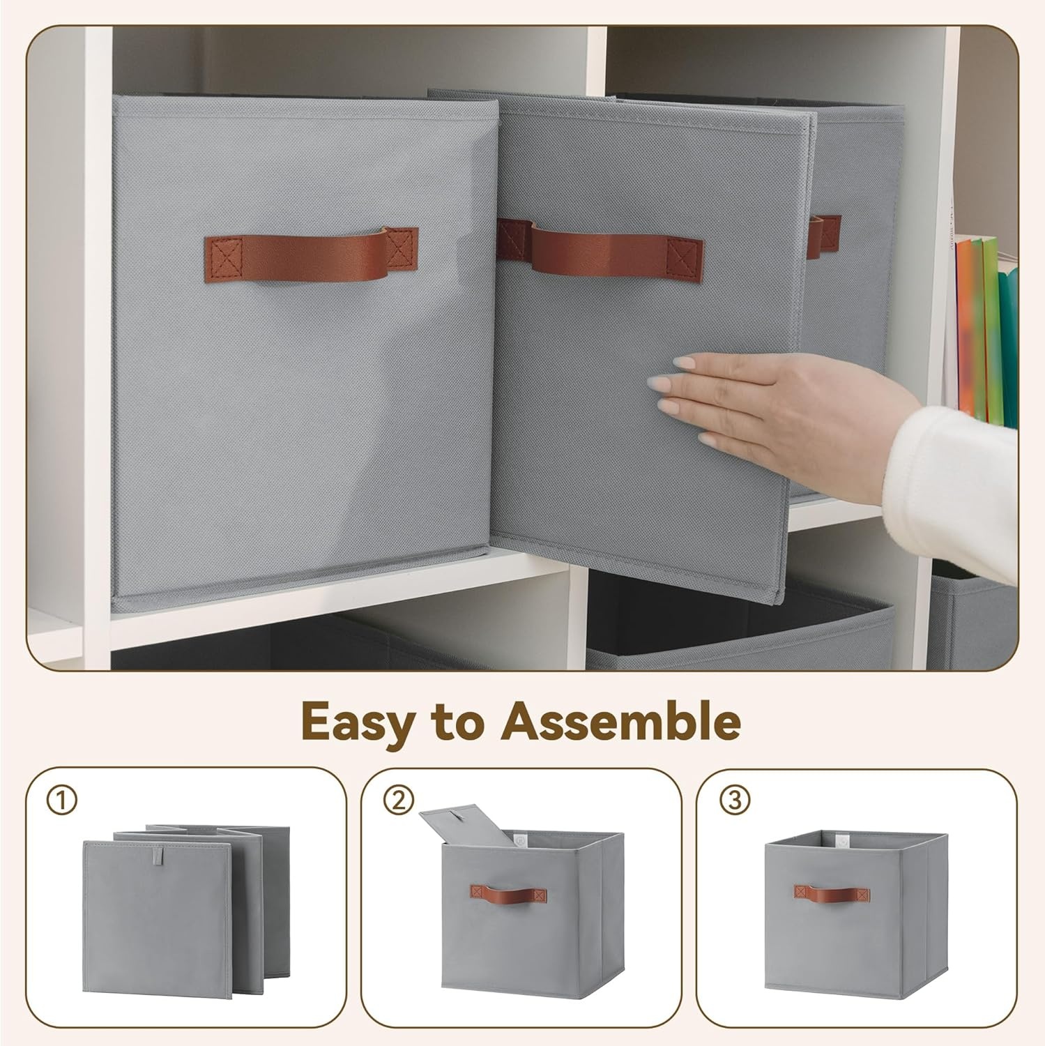 image:imageGRANNY SAYS Cube Storage Bins 11 Inch 6 Pack Storage Cube Organizer Foldable Fabric Storage Boxes with Handle Decorative Clothing Storage Baskets for Shelves Closet PinkGrey