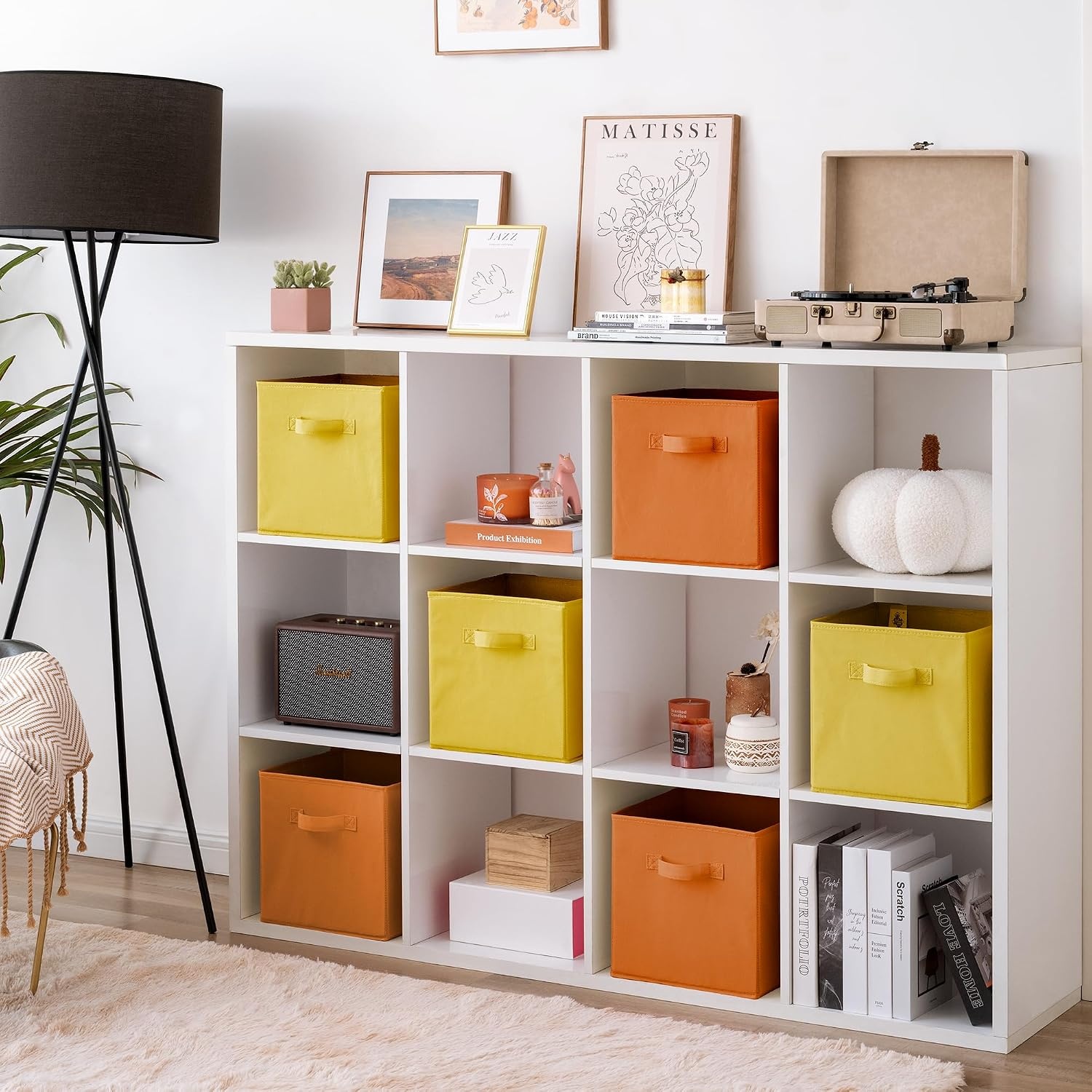 image:imageGRANNY SAYS Cube Storage Bins 11 Inch 6 Pack Storage Cube Organizer Foldable Fabric Storage Boxes with Handle Decorative Clothing Storage Baskets for Shelves Closet Pink3 Yellow 3 Orange