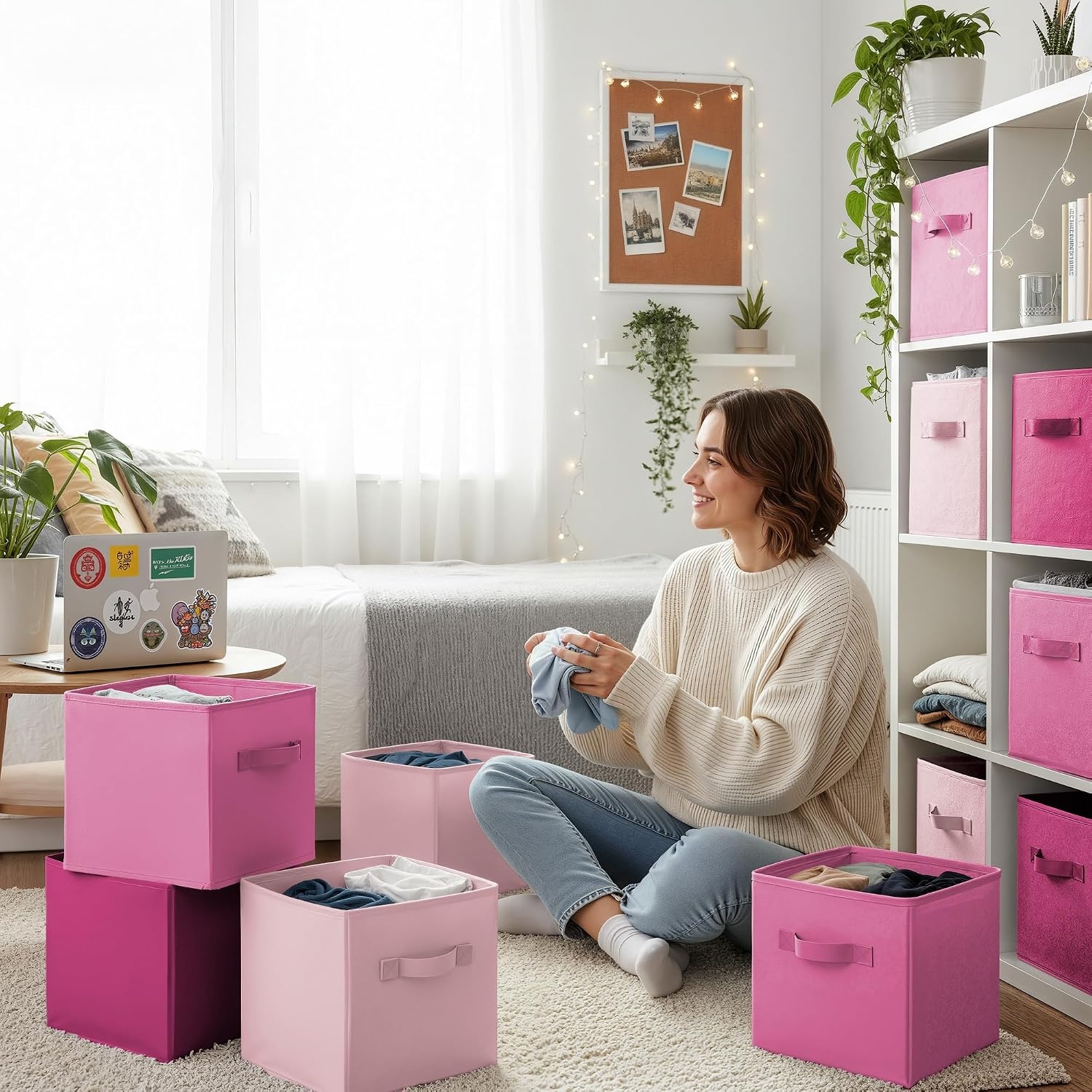 image:imageGRANNY SAYS Cube Storage Bins 11 Inch 6 Pack Storage Cube Organizer Foldable Fabric Storage Boxes with Handle Decorative Clothing Storage Baskets for Shelves Closet PinkPink Gradient