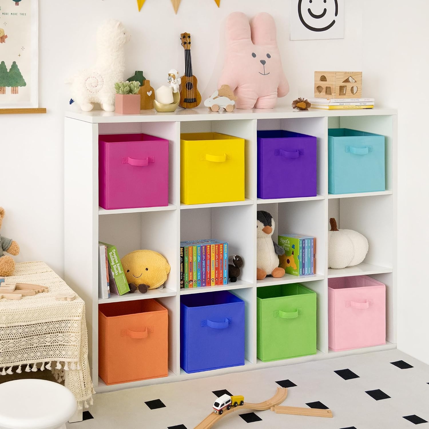 image:imageGRANNY SAYS Cube Storage Bins 11 Inch 6 Pack Storage Cube Organizer Foldable Fabric Storage Boxes with Handle Decorative Clothing Storage Baskets for Shelves Closet PinkRainbow