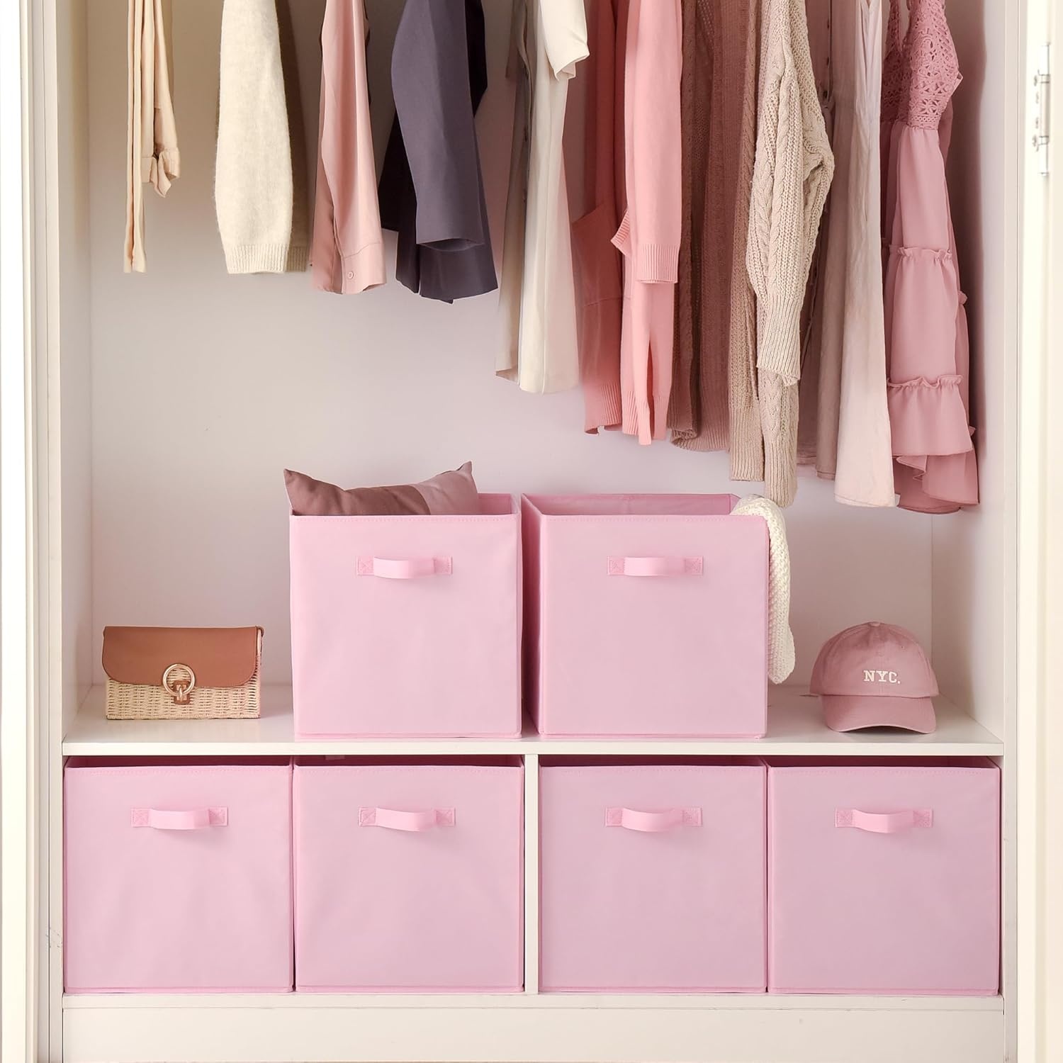 image:imageGRANNY SAYS Cube Storage Bins 11 Inch 6 Pack Storage Cube Organizer Foldable Fabric Storage Boxes with Handle Decorative Clothing Storage Baskets for Shelves Closet PinkPink