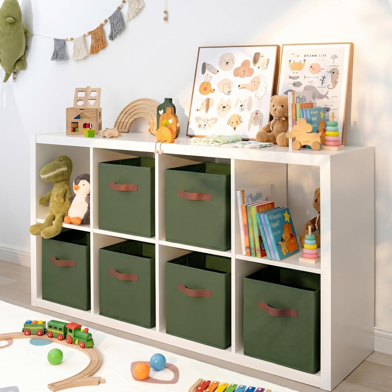 image:imageGRANNY SAYS Cube Storage Bins 11 Inch 6 Pack Storage Cube Organizer Foldable Fabric Storage Boxes with Handle Decorative Clothing Storage Baskets for Shelves Closet PinkOlive Green