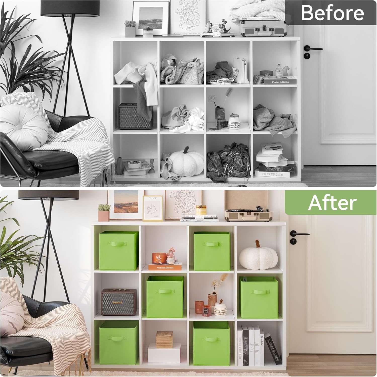 image:imageGRANNY SAYS Cube Storage Bins 11 Inch 6 Pack Storage Cube Organizer Foldable Fabric Storage Boxes with Handle Decorative Clothing Storage Baskets for Shelves Closet PinkLight Green