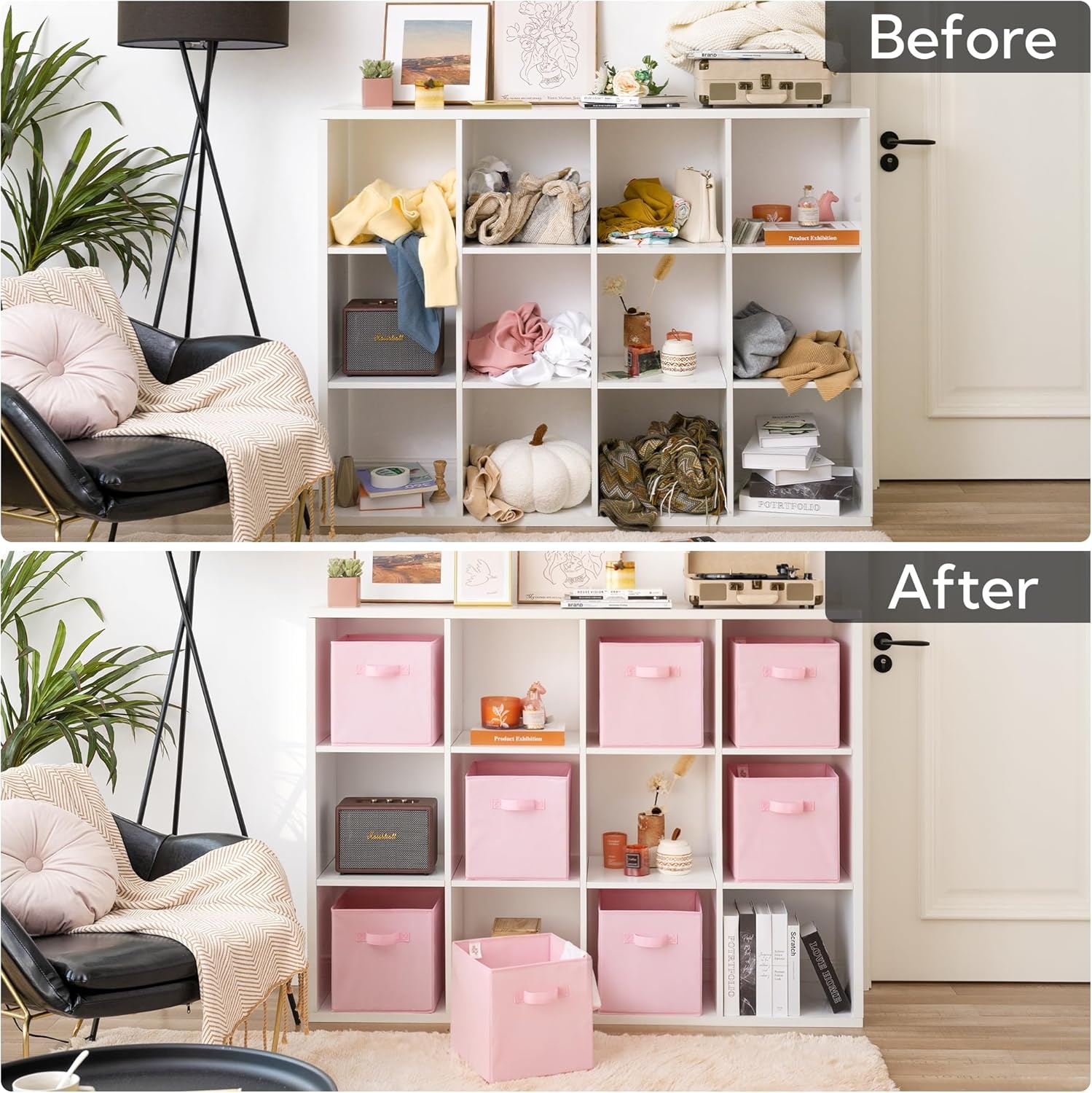 image:imageGRANNY SAYS Cube Storage Bins 11 Inch 6 Pack Storage Cube Organizer Foldable Fabric Storage Boxes with Handle Decorative Clothing Storage Baskets for Shelves Closet PinkPink