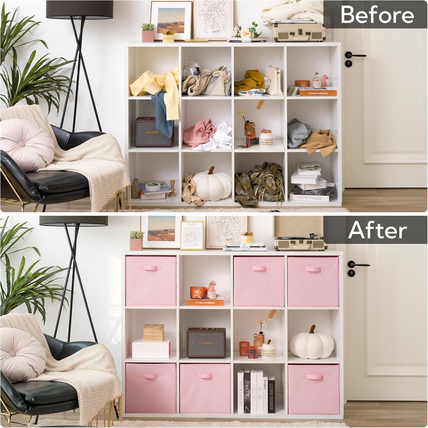 image:imageGRANNY SAYS Cube Storage Bins 11 Inch 6 Pack Storage Cube Organizer Foldable Fabric Storage Boxes with Handle Decorative Clothing Storage Baskets for Shelves Closet PinkPink