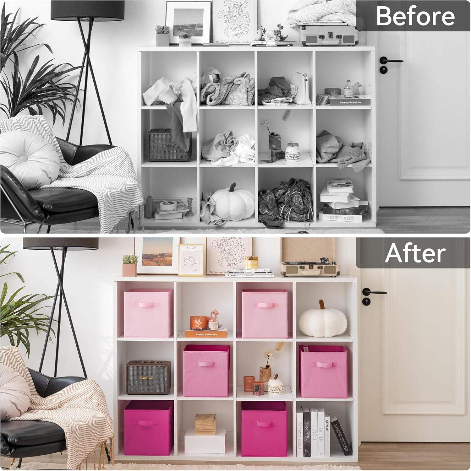 image:imageGRANNY SAYS Cube Storage Bins 11 Inch 6 Pack Storage Cube Organizer Foldable Fabric Storage Boxes with Handle Decorative Clothing Storage Baskets for Shelves Closet PinkPink Gradient