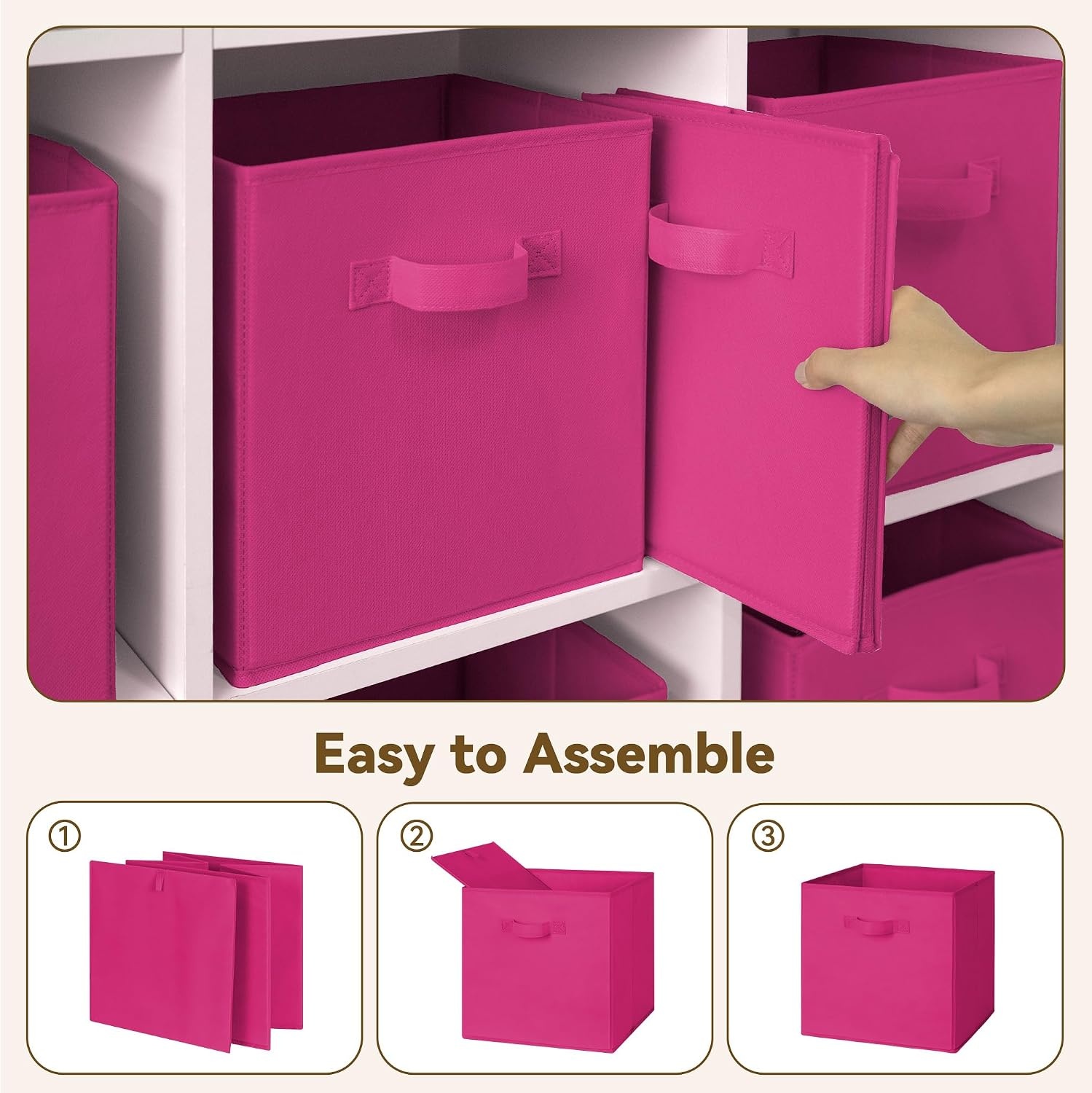 image:imageGRANNY SAYS Cube Storage Bins 11 Inch 6 Pack Storage Cube Organizer Foldable Fabric Storage Boxes with Handle Decorative Clothing Storage Baskets for Shelves Closet PinkRose Red