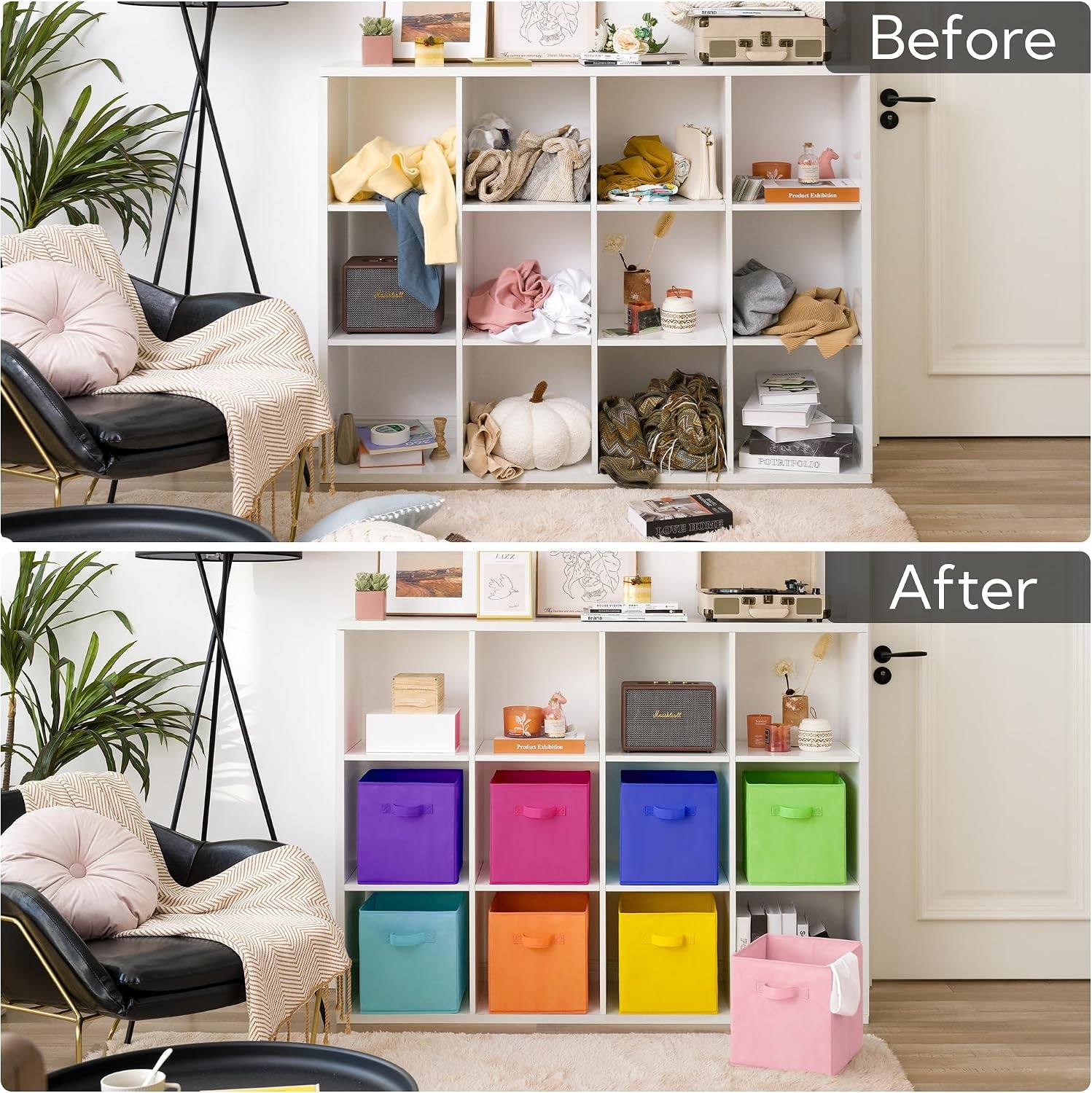 image:imageGRANNY SAYS Cube Storage Bins 11 Inch 6 Pack Storage Cube Organizer Foldable Fabric Storage Boxes with Handle Decorative Clothing Storage Baskets for Shelves Closet PinkRainbow
