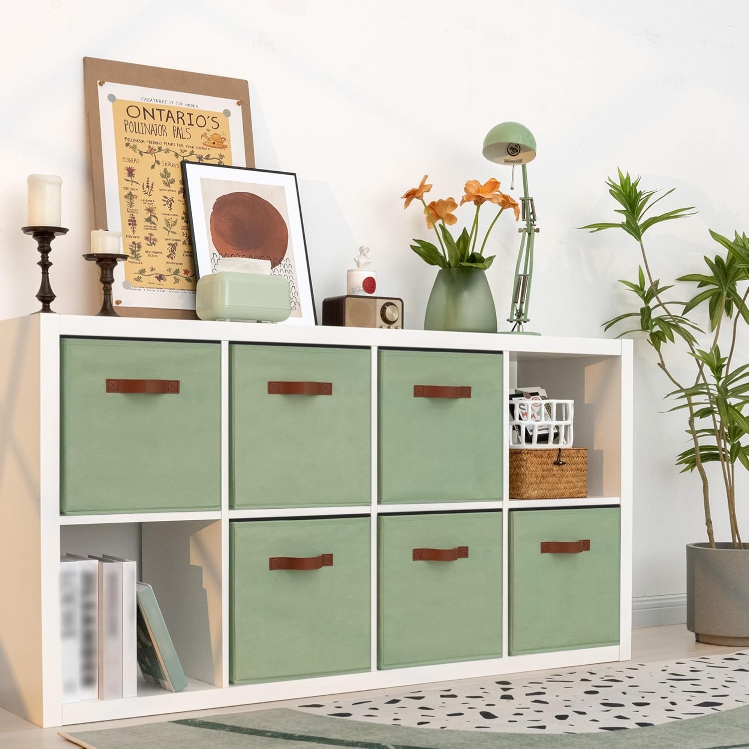 image:imageGRANNY SAYS Cube Storage Bins 11 Inch 6 Pack Storage Cube Organizer Foldable Fabric Storage Boxes with Handle Decorative Clothing Storage Baskets for Shelves Closet PinkGreen