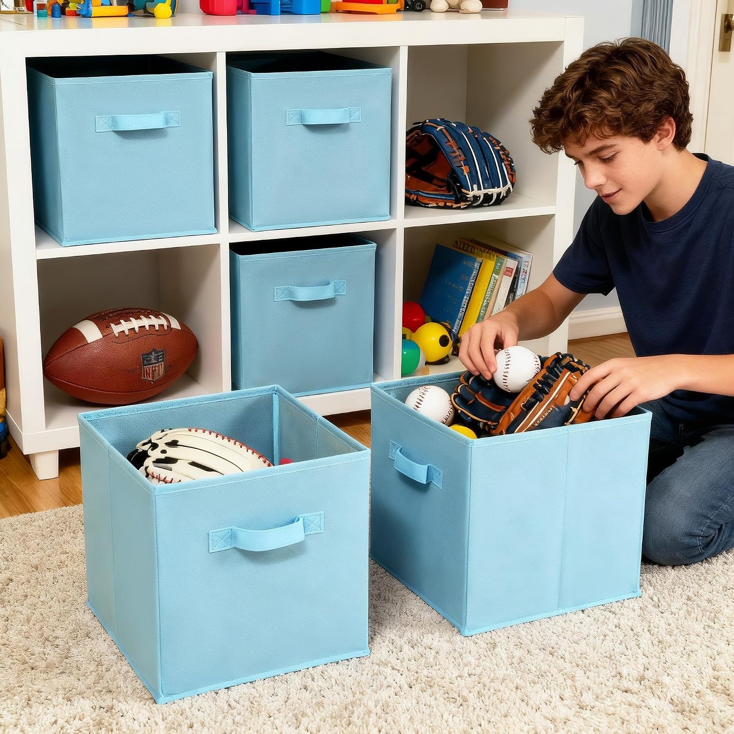 image:imageGRANNY SAYS Cube Storage Bins 11 Inch 6 Pack Storage Cube Organizer Foldable Fabric Storage Boxes with Handle Decorative Clothing Storage Baskets for Shelves Closet PinkBlue