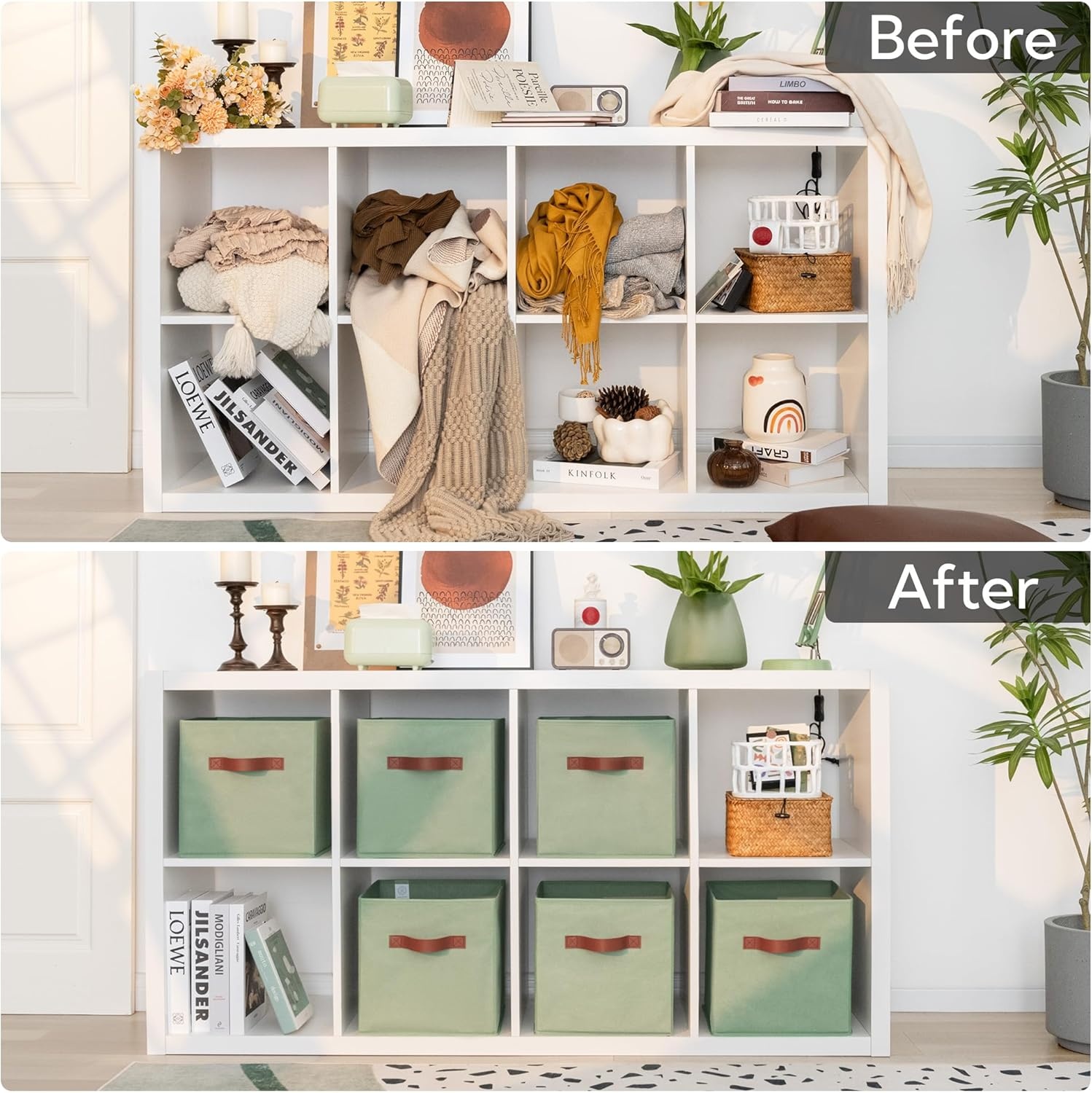 image:imageGRANNY SAYS Cube Storage Bins 11 Inch 6 Pack Storage Cube Organizer Foldable Fabric Storage Boxes with Handle Decorative Clothing Storage Baskets for Shelves Closet PinkGreen