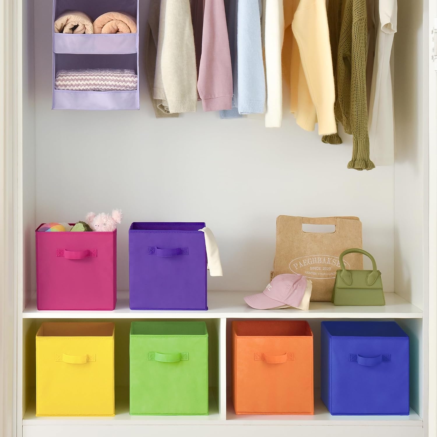 image:imageGRANNY SAYS Cube Storage Bins 11 Inch 6 Pack Storage Cube Organizer Foldable Fabric Storage Boxes with Handle Decorative Clothing Storage Baskets for Shelves Closet PinkRainbow