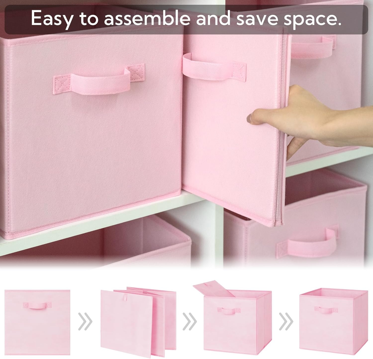 image:imageGRANNY SAYS Cube Storage Bins 11 Inch 6 Pack Storage Cube Organizer Foldable Fabric Storage Boxes with Handle Decorative Clothing Storage Baskets for Shelves Closet PinkPink