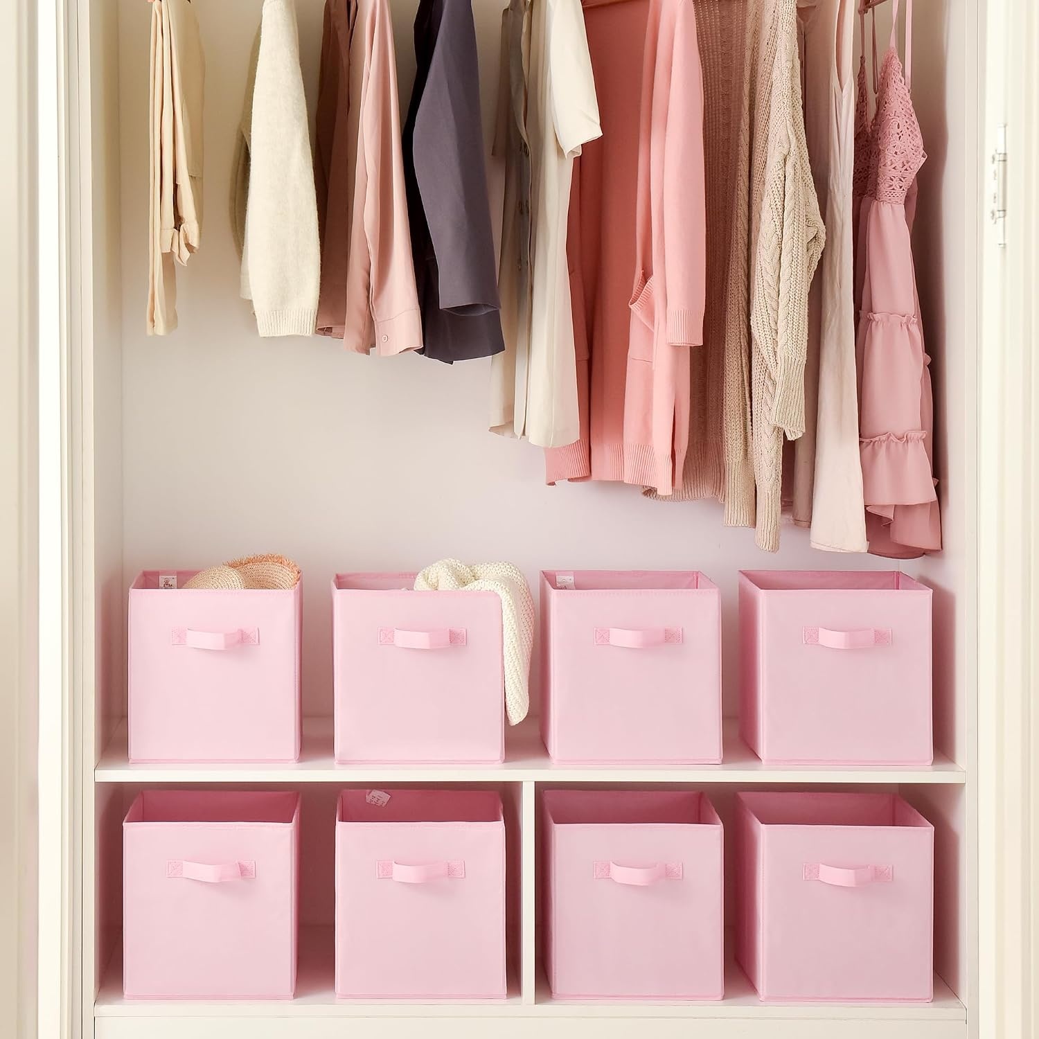 image:imageGRANNY SAYS Cube Storage Bins 11 Inch 6 Pack Storage Cube Organizer Foldable Fabric Storage Boxes with Handle Decorative Clothing Storage Baskets for Shelves Closet PinkPink
