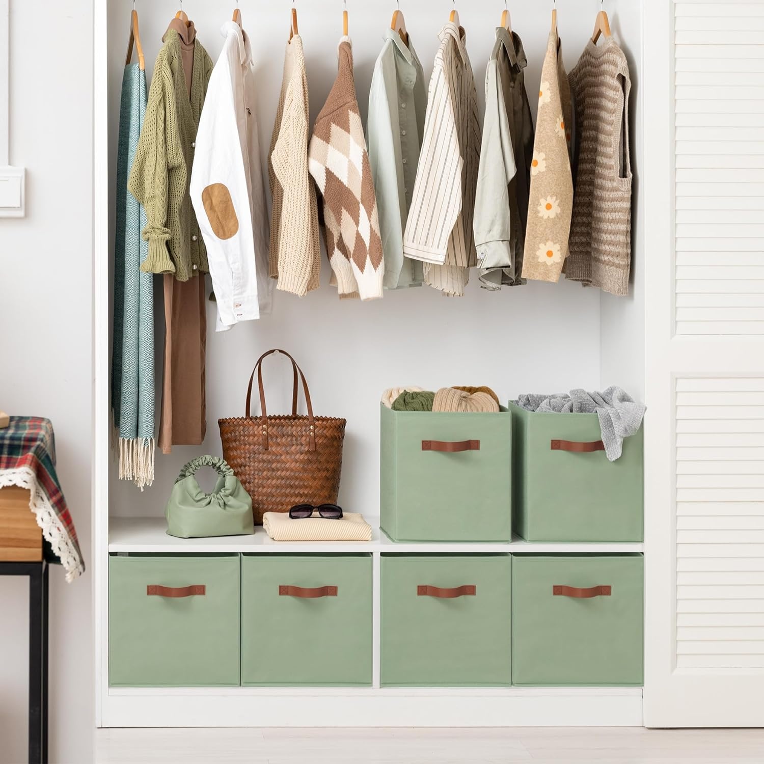 image:imageGRANNY SAYS Cube Storage Bins 11 Inch 6 Pack Storage Cube Organizer Foldable Fabric Storage Boxes with Handle Decorative Clothing Storage Baskets for Shelves Closet PinkGreen