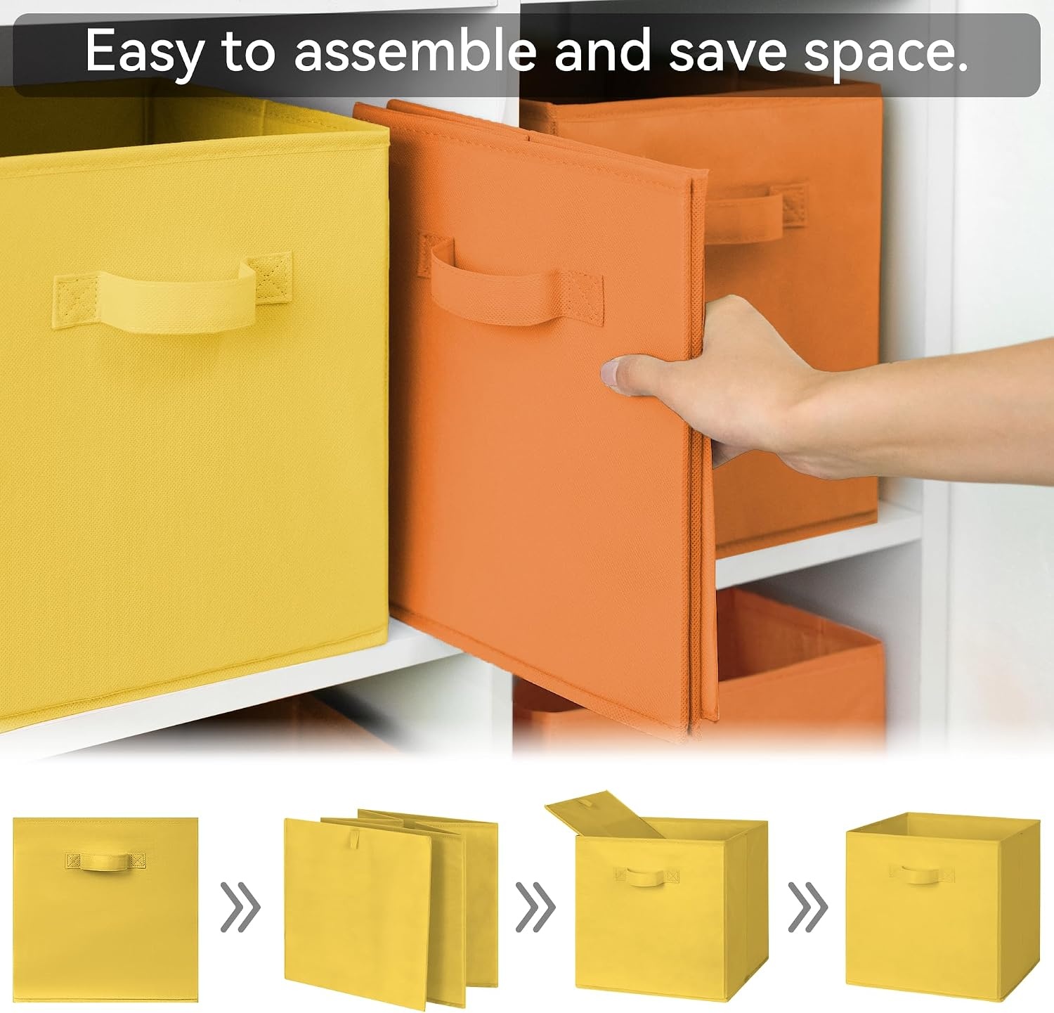 image:imageGRANNY SAYS Cube Storage Bins 11 Inch 6 Pack Storage Cube Organizer Foldable Fabric Storage Boxes with Handle Decorative Clothing Storage Baskets for Shelves Closet Pink3 Yellow 3 Orange