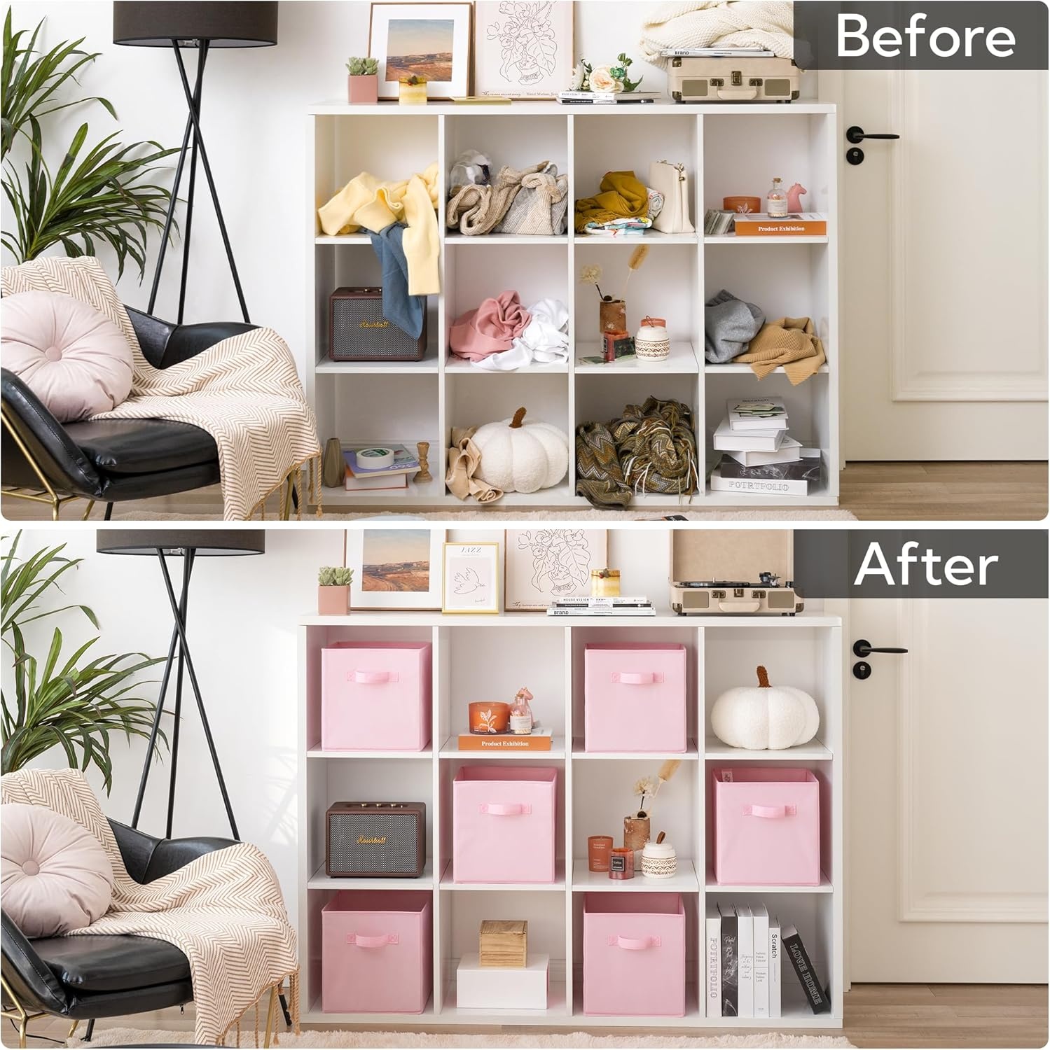 image:imageGRANNY SAYS Cube Storage Bins 11 Inch 6 Pack Storage Cube Organizer Foldable Fabric Storage Boxes with Handle Decorative Clothing Storage Baskets for Shelves Closet PinkPink