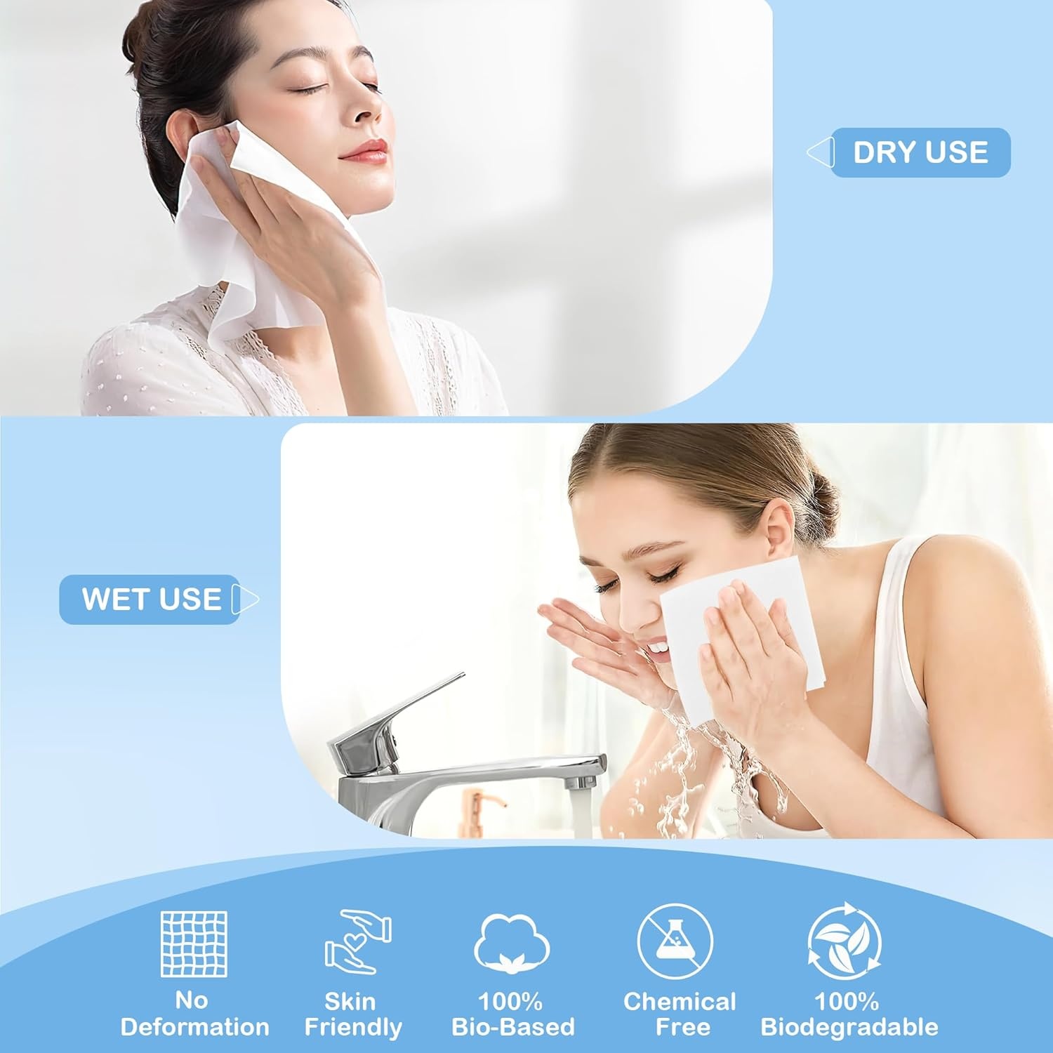 image:imageGRANNY SAYS Disposable Face Towel Face Towelettes Disposable Biobased 50 Count Extra Thick Soft Face Towels Clean Skin Towels for Remove Makeup Facial Cleansing Nursing Travel 1012