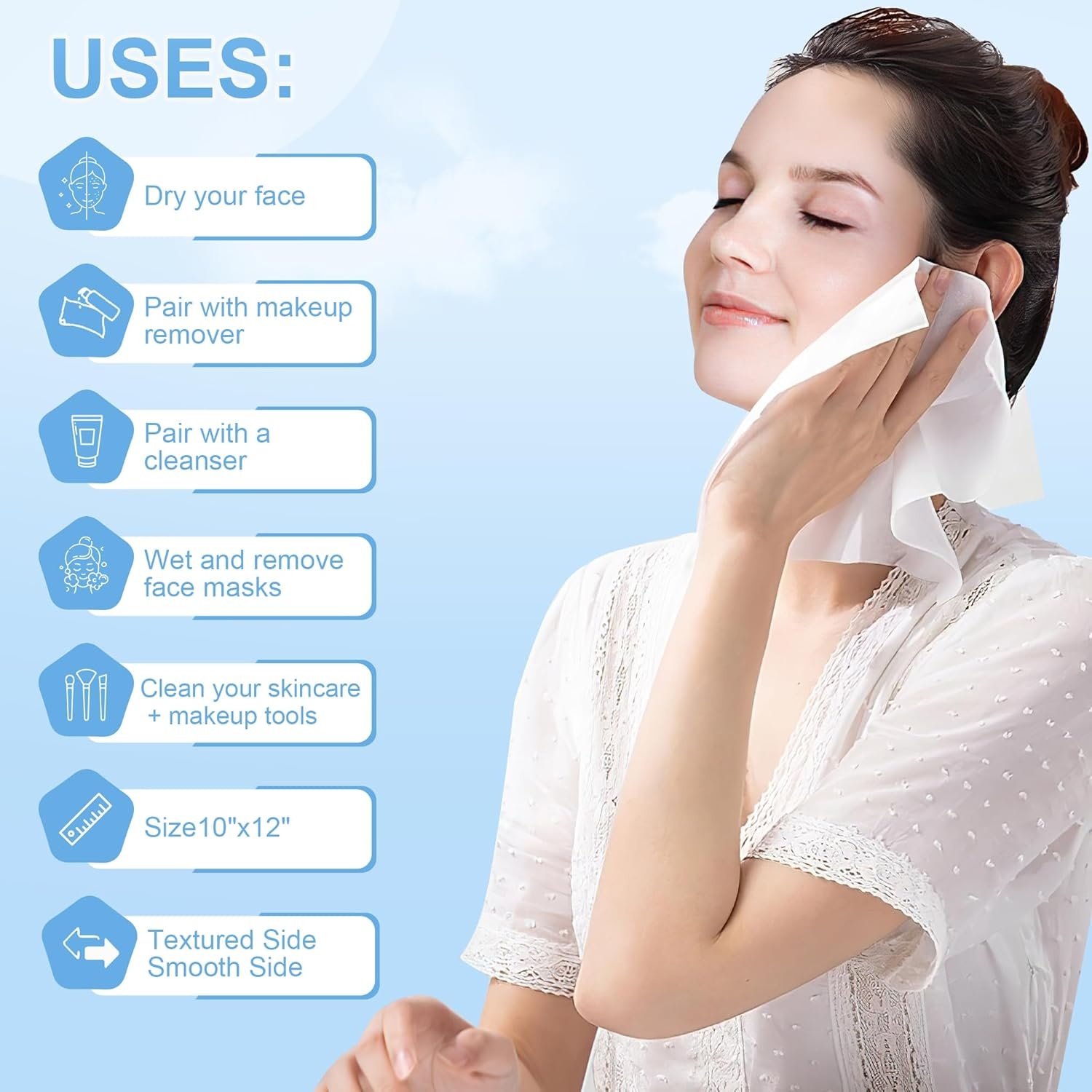 image:imageGRANNY SAYS Disposable Face Towel Face Towelettes Disposable Biobased 50 Count Extra Thick Soft Face Towels Clean Skin Towels for Remove Makeup Facial Cleansing Nursing Travel 1012