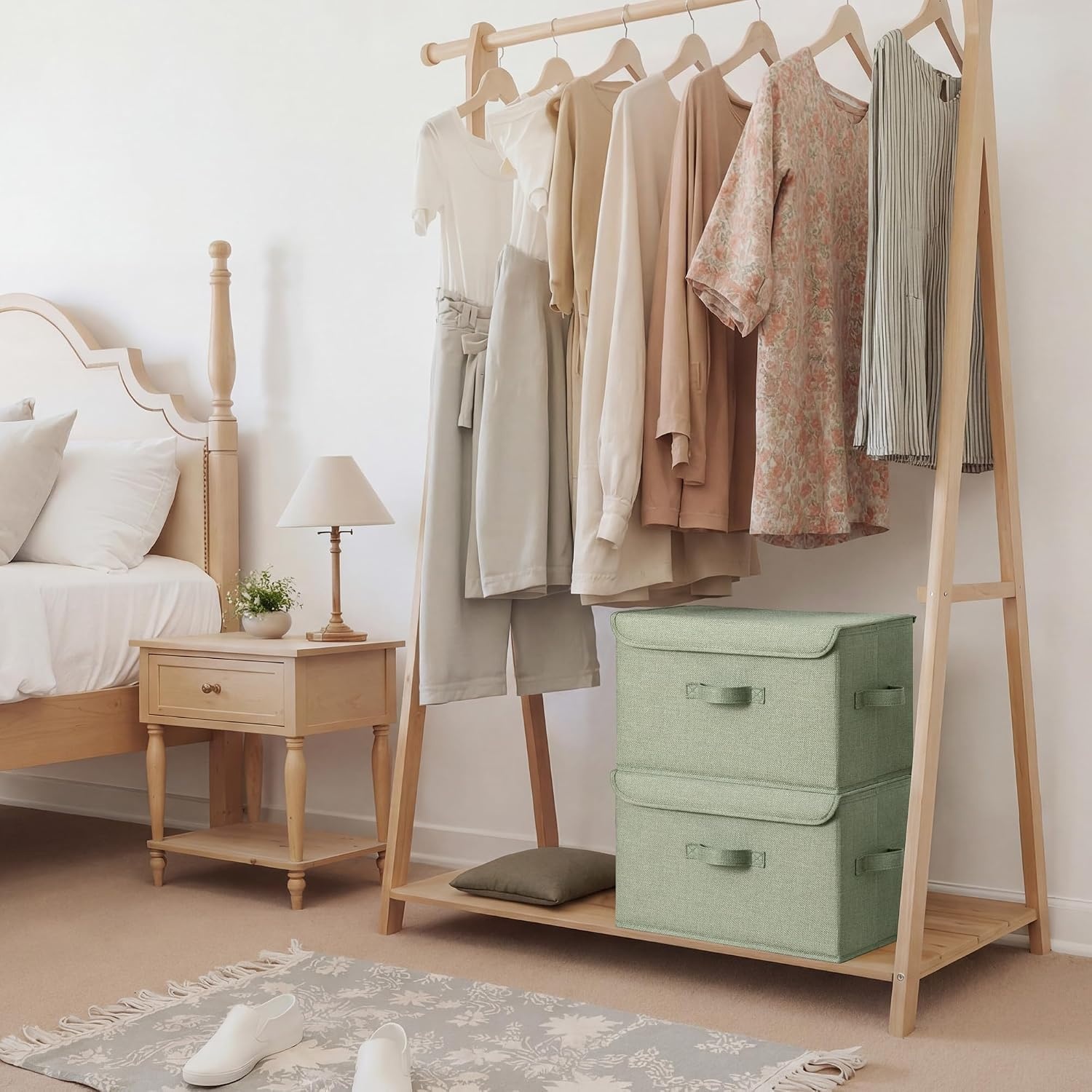 image:imageGRANNY SAYS Fabric Storage Boxes Memory Keepsake Box Large Storage Bins with Lids Closet Organizers Toy Box Storage Baskets for Shelves WhiteGray 2PackSage Green