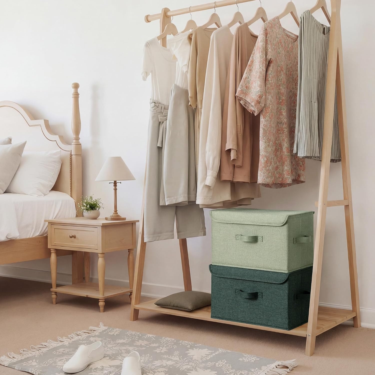image:imageGRANNY SAYS Fabric Storage Boxes Memory Keepsake Box Large Storage Bins with Lids Closet Organizers Toy Box Storage Baskets for Shelves WhiteGray 2PackSage GreenDark Green
