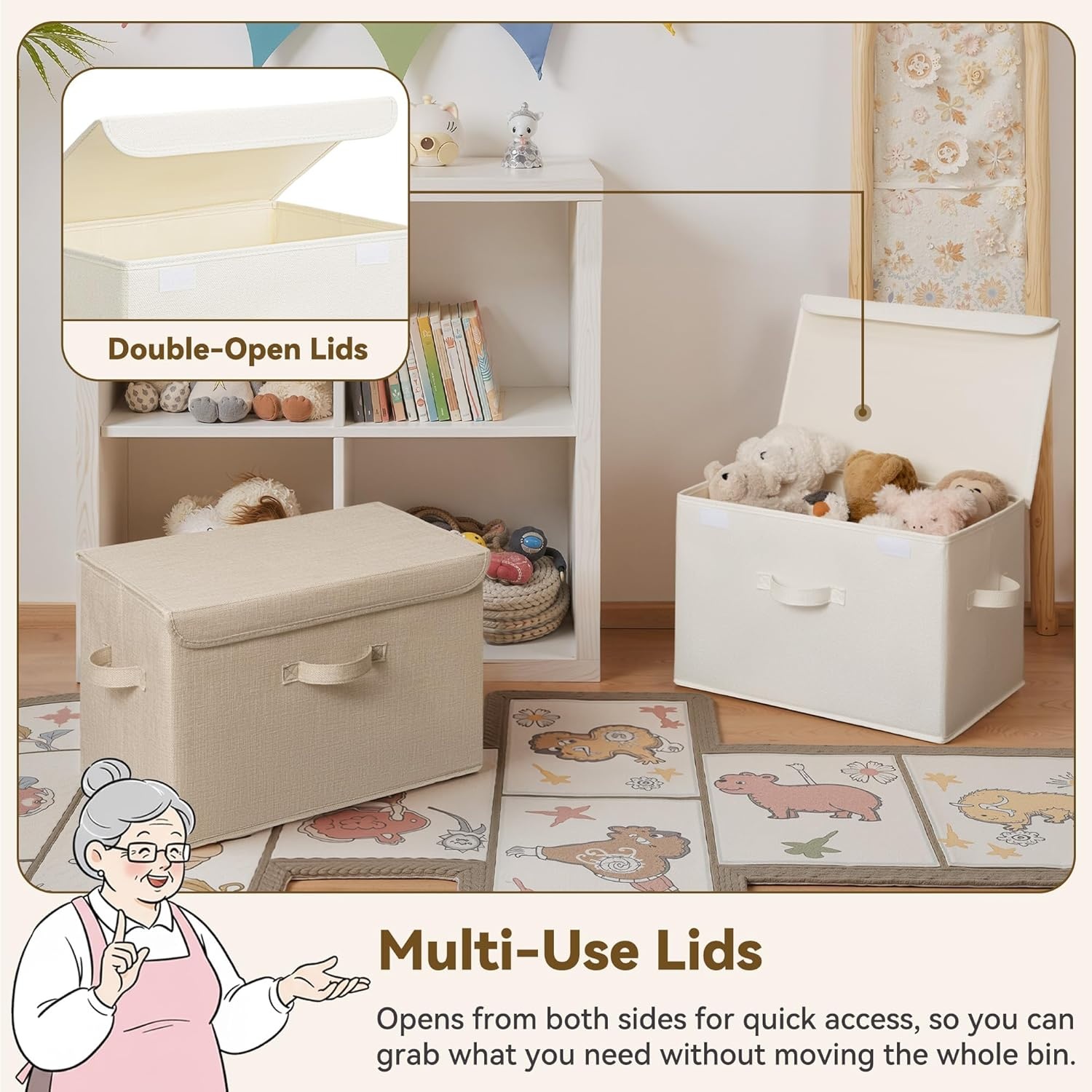 image:imageGRANNY SAYS Fabric Storage Boxes Memory Keepsake Box Large Storage Bins with Lids Closet Organizers Toy Box Storage Baskets for Shelves WhiteGray 2PackIvory WhiteKhaki