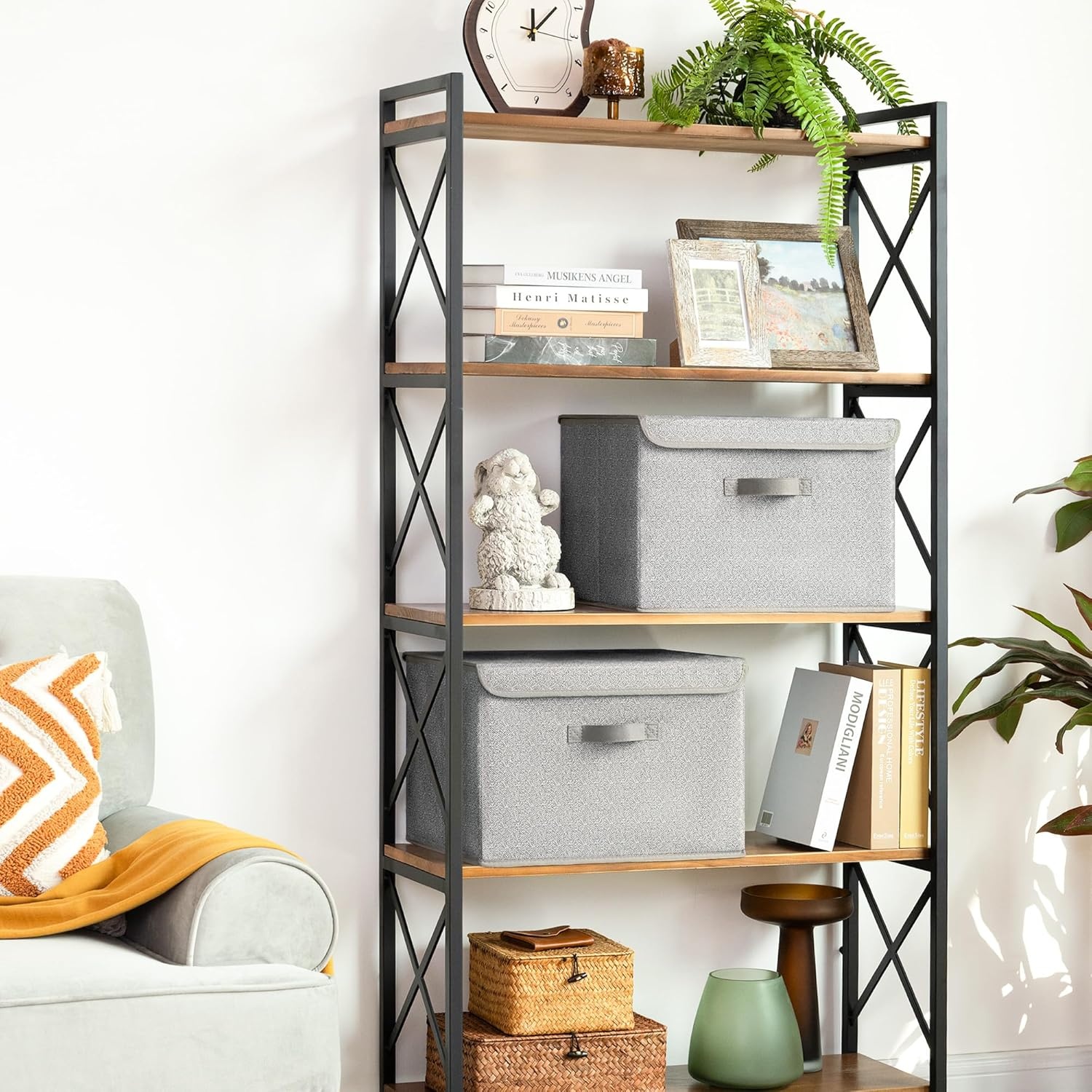 image:imageGRANNY SAYS Fabric Storage Boxes Memory Keepsake Box Large Storage Bins with Lids Closet Organizers Toy Box Storage Baskets for Shelves WhiteGray 2PackAsh Gray