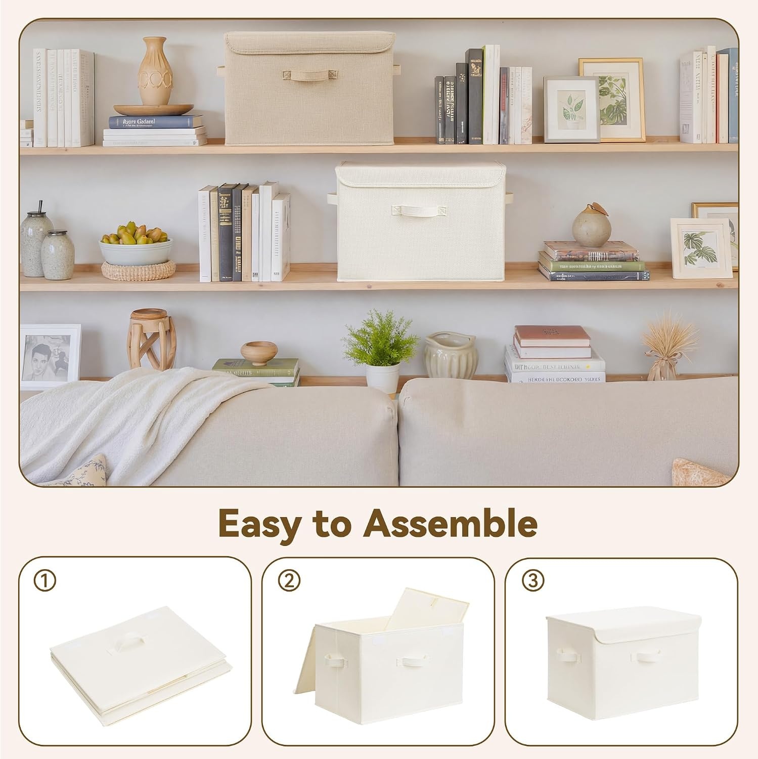 image:imageGRANNY SAYS Fabric Storage Boxes Memory Keepsake Box Large Storage Bins with Lids Closet Organizers Toy Box Storage Baskets for Shelves WhiteGray 2PackIvory WhiteKhaki