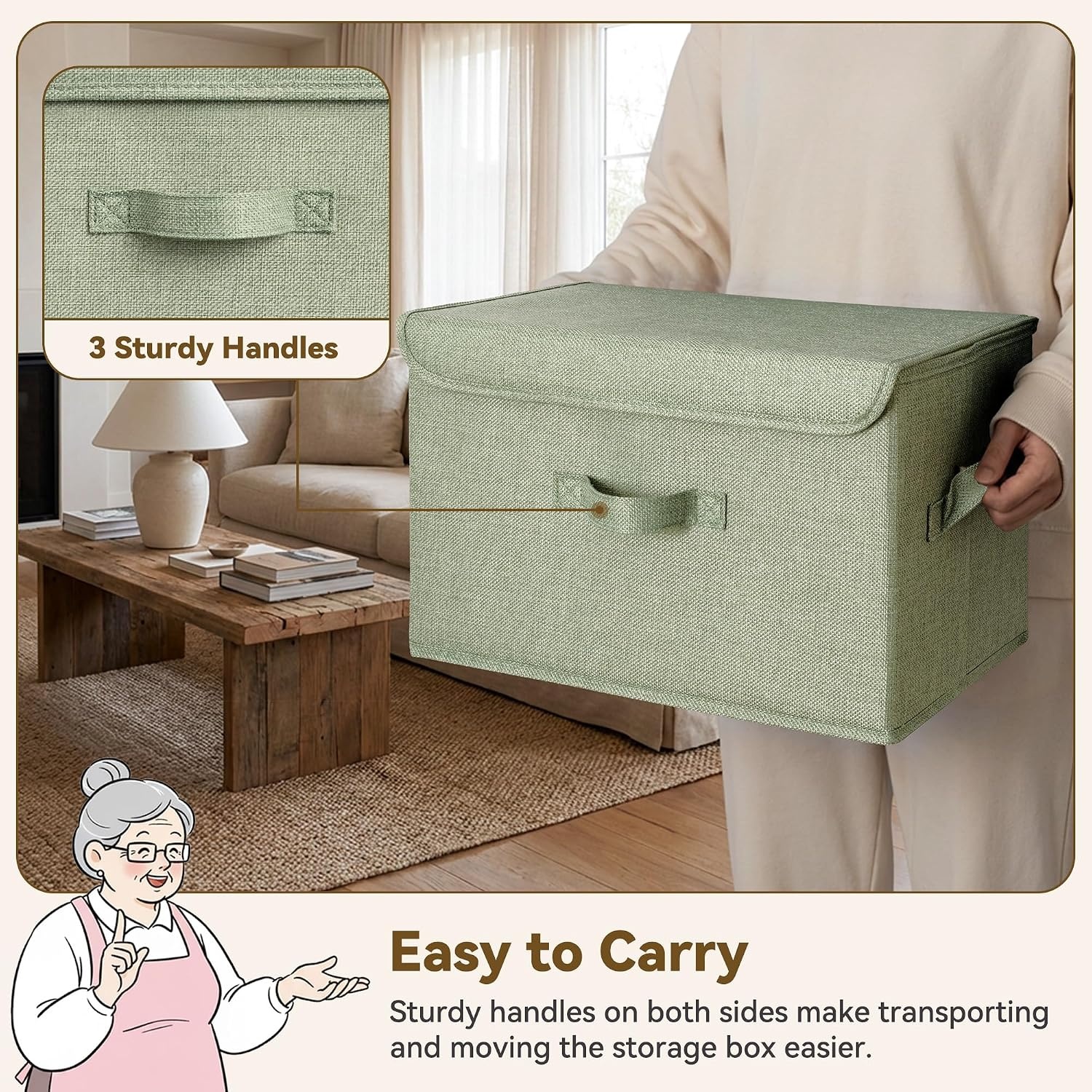 image:imageGRANNY SAYS Fabric Storage Boxes Memory Keepsake Box Large Storage Bins with Lids Closet Organizers Toy Box Storage Baskets for Shelves WhiteGray 2PackSage Green