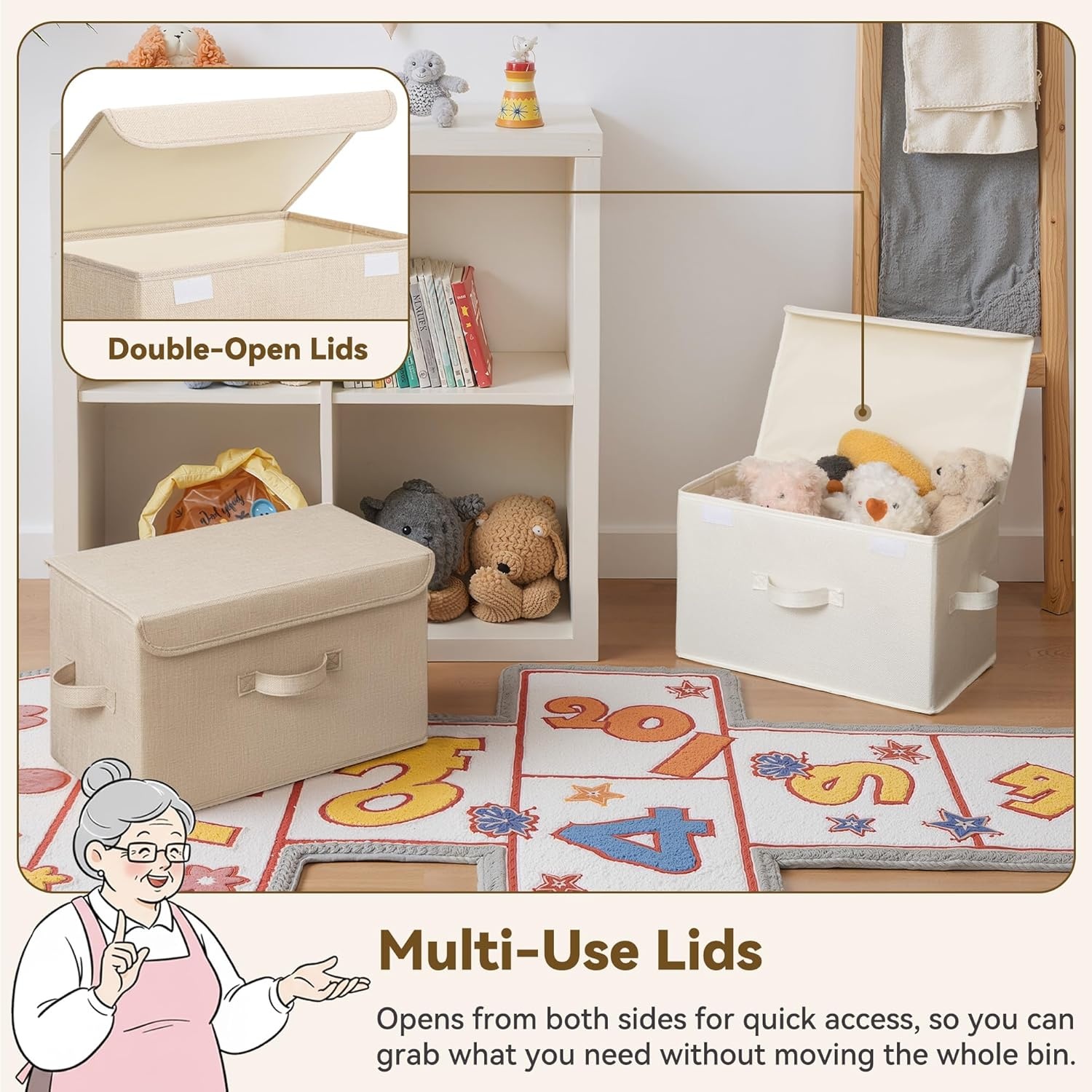 image:imageGRANNY SAYS Fabric Storage Boxes Memory Keepsake Box Large Storage Bins with Lids Closet Organizers Toy Box Storage Baskets for Shelves WhiteGray 2PackIvory WhiteKhaki