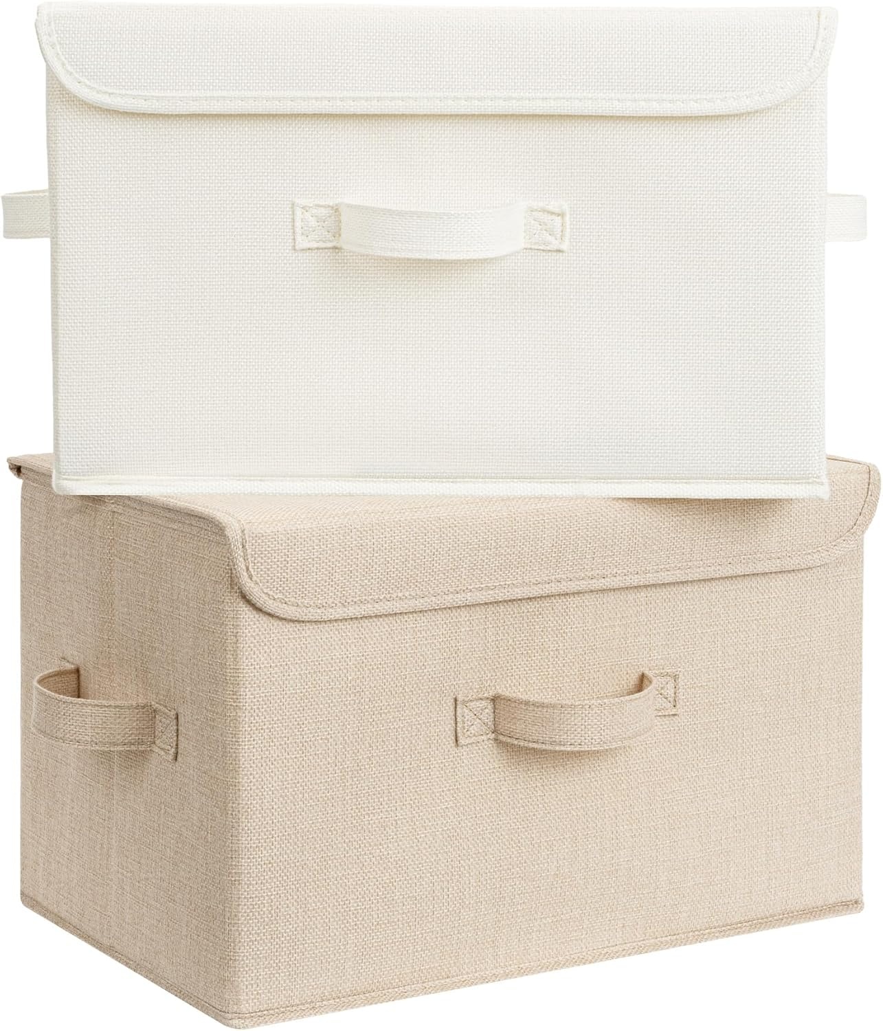 image:imageGRANNY SAYS Fabric Storage Boxes Memory Keepsake Box Large Storage Bins with Lids Closet Organizers Toy Box Storage Baskets for Shelves WhiteGray 2PackIvory WhiteKhaki