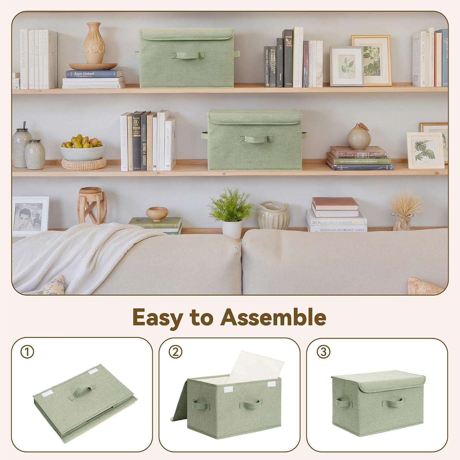 image:imageGRANNY SAYS Fabric Storage Boxes Memory Keepsake Box Large Storage Bins with Lids Closet Organizers Toy Box Storage Baskets for Shelves WhiteGray 2PackSage Green