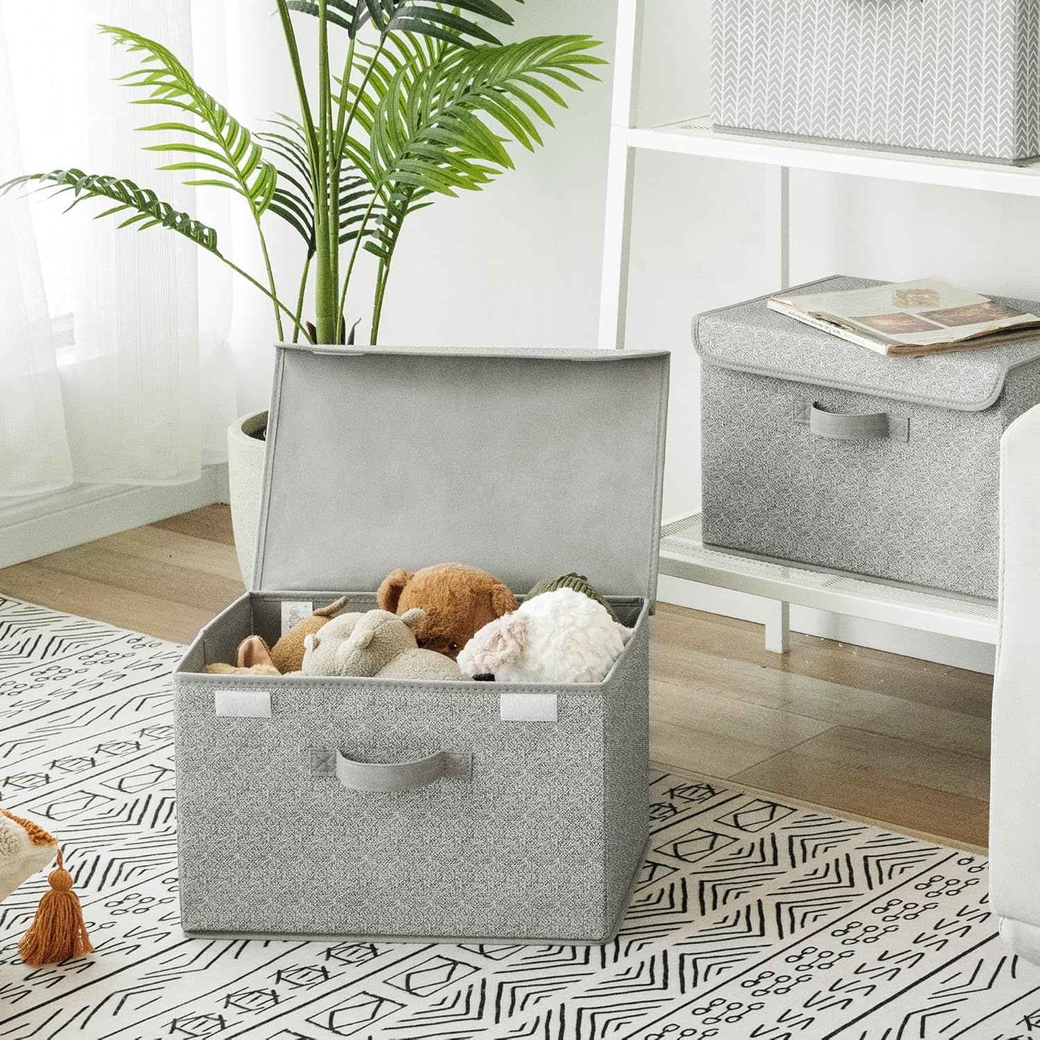 image:imageGRANNY SAYS Fabric Storage Boxes Memory Keepsake Box Large Storage Bins with Lids Closet Organizers Toy Box Storage Baskets for Shelves WhiteGray 2PackAsh Gray
