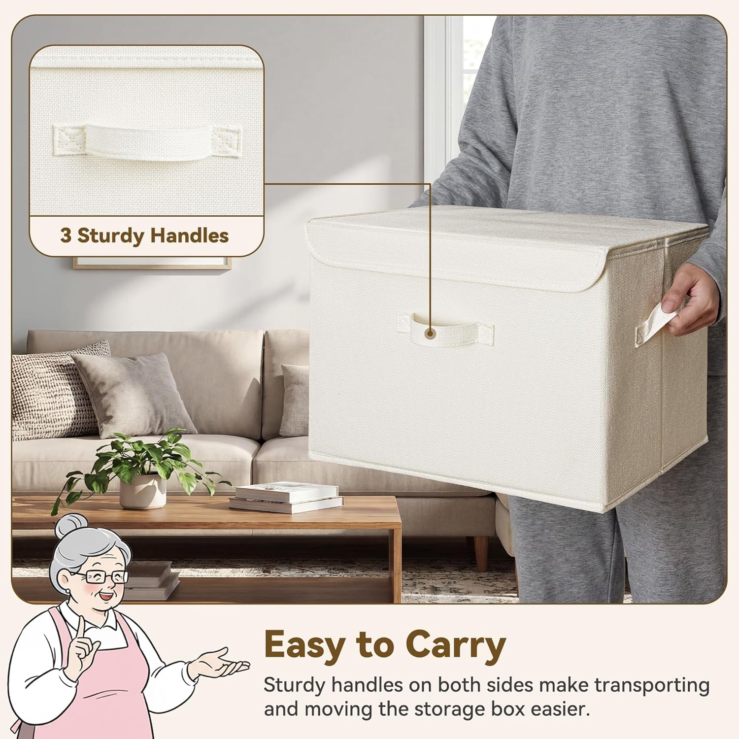 image:imageGRANNY SAYS Fabric Storage Boxes Memory Keepsake Box Large Storage Bins with Lids Closet Organizers Toy Box Storage Baskets for Shelves WhiteGray 2PackIvory WhiteKhaki