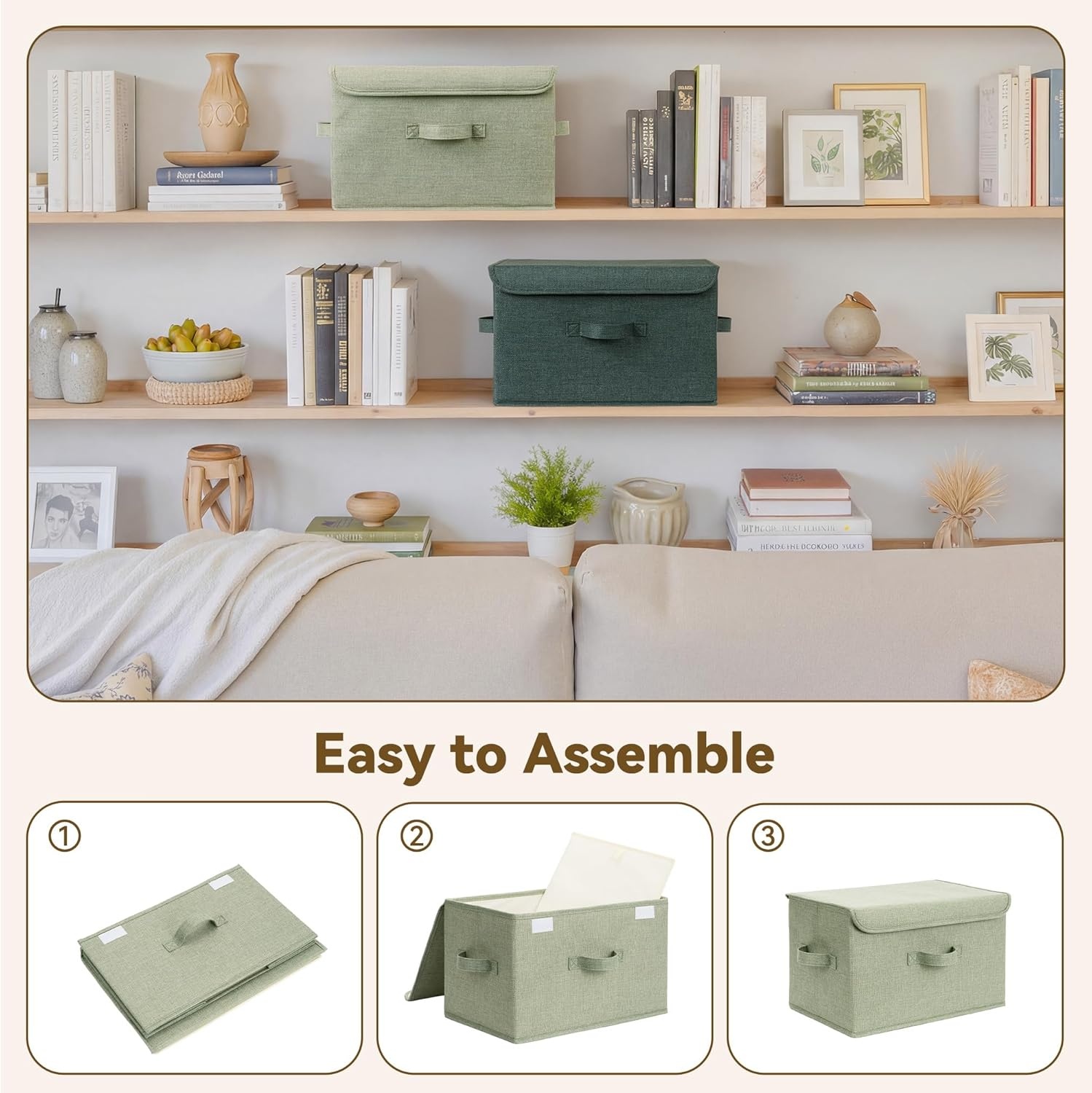 image:imageGRANNY SAYS Fabric Storage Boxes Memory Keepsake Box Large Storage Bins with Lids Closet Organizers Toy Box Storage Baskets for Shelves WhiteGray 2PackSage GreenDark Green