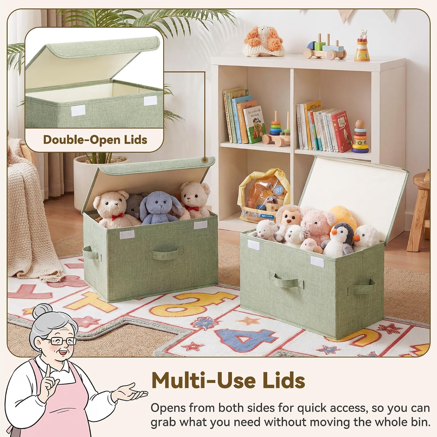 image:imageGRANNY SAYS Fabric Storage Boxes Memory Keepsake Box Large Storage Bins with Lids Closet Organizers Toy Box Storage Baskets for Shelves WhiteGray 2PackSage Green