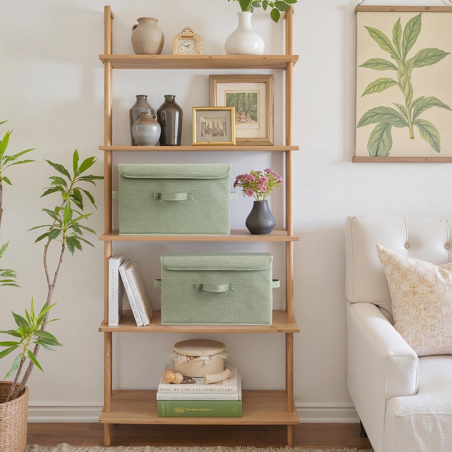 image:imageGRANNY SAYS Fabric Storage Boxes Memory Keepsake Box Large Storage Bins with Lids Closet Organizers Toy Box Storage Baskets for Shelves WhiteGray 2PackSage Green
