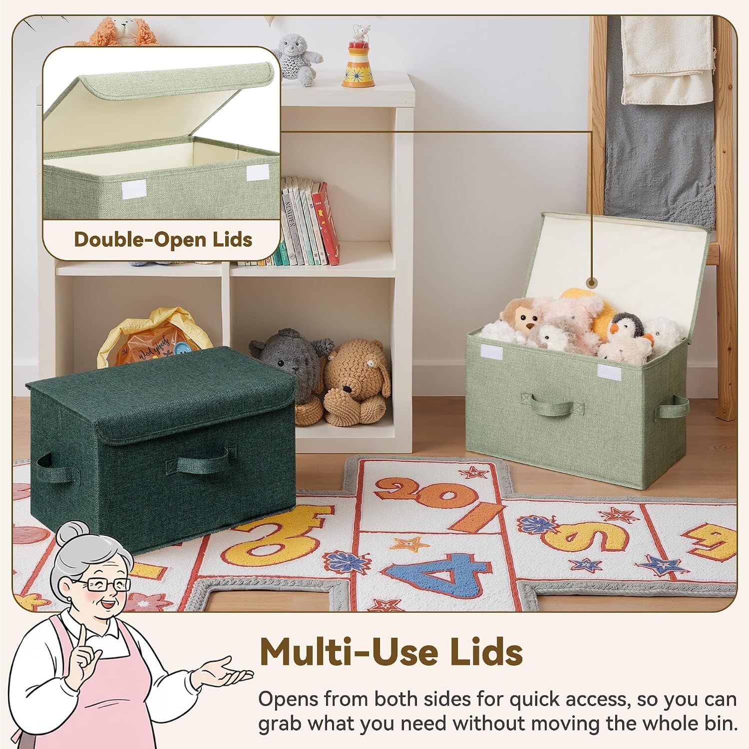 image:imageGRANNY SAYS Fabric Storage Boxes Memory Keepsake Box Large Storage Bins with Lids Closet Organizers Toy Box Storage Baskets for Shelves WhiteGray 2PackSage GreenDark Green