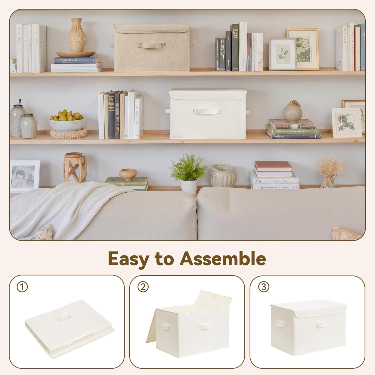 image:imageGRANNY SAYS Fabric Storage Boxes Memory Keepsake Box Large Storage Bins with Lids Closet Organizers Toy Box Storage Baskets for Shelves WhiteGray 2PackIvory WhiteKhaki