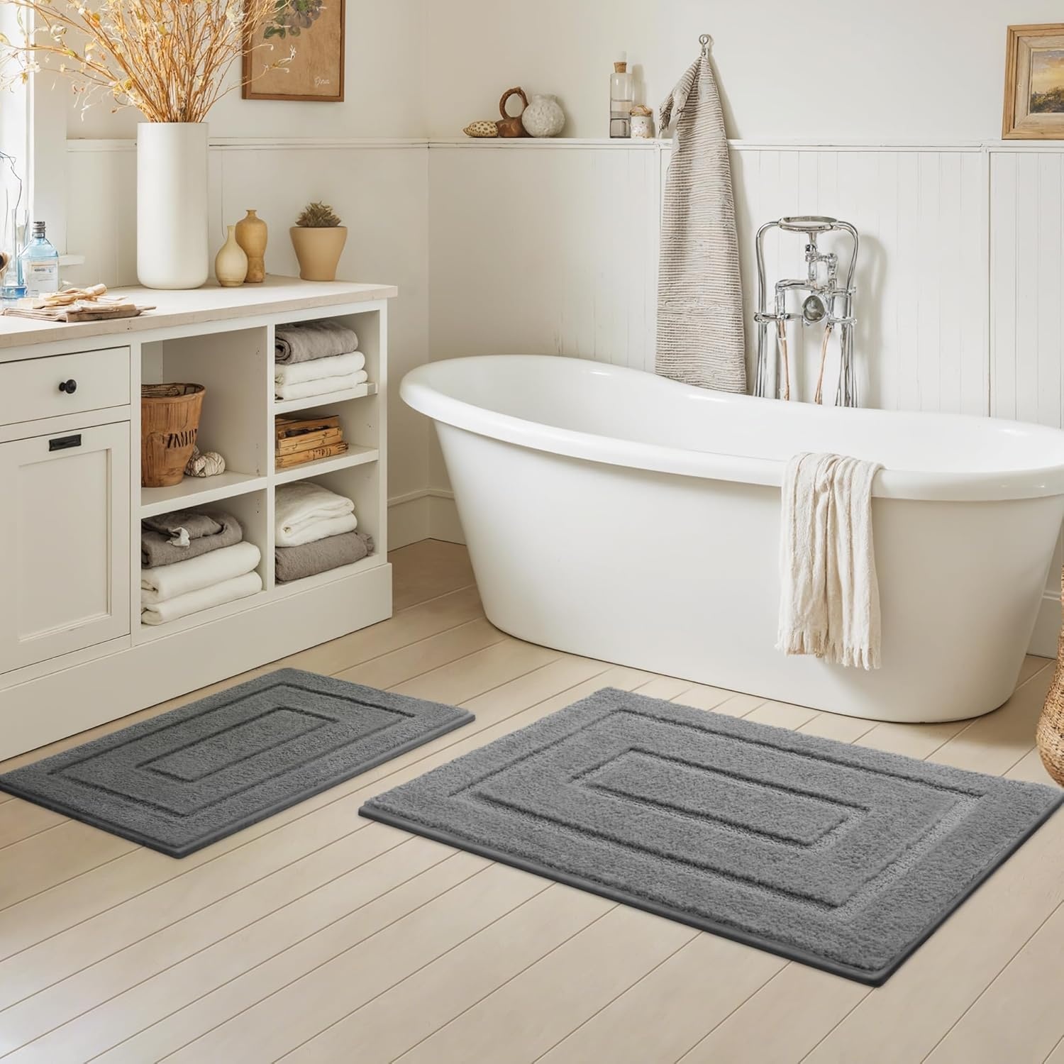 image:imageGRANNY SAYS Gray Bathroom Rugs Bath Mats for Bathroom NonSlip Super Soft and Water Absorbent Microfiber Bath Rugs Machine Wash Dry Bath Rugs for Floor Tub and Shower 16 x 24Deep Gray